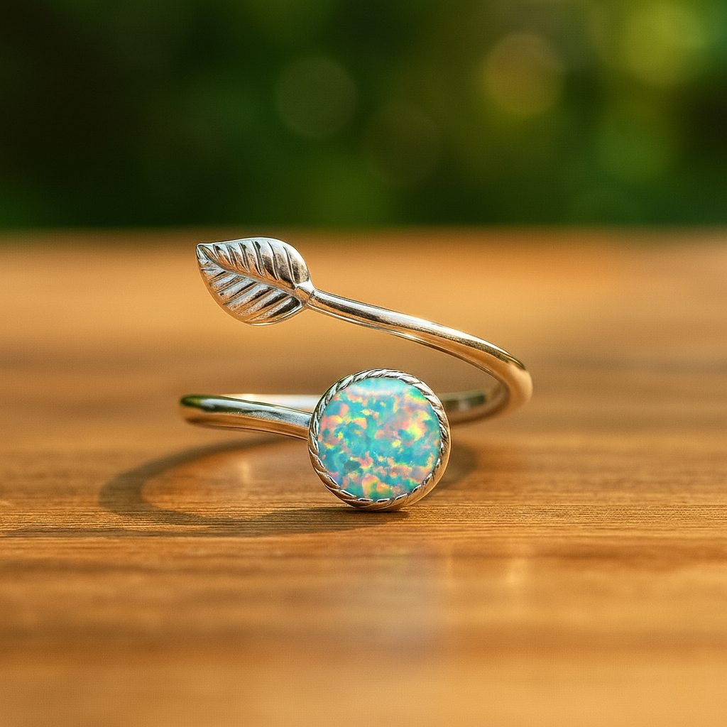Silver ring with a Green opal stone
