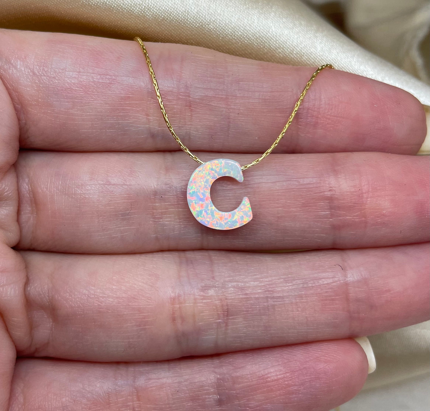 Personalized Opal Initial Necklace – Custom Letter A-Z