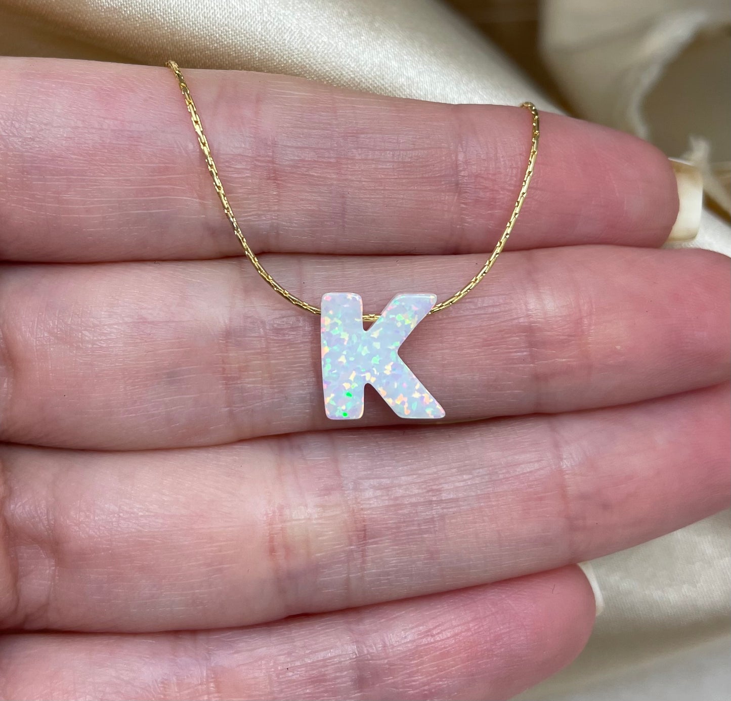 Personalized Opal Initial Necklace – Custom Letter A-Z