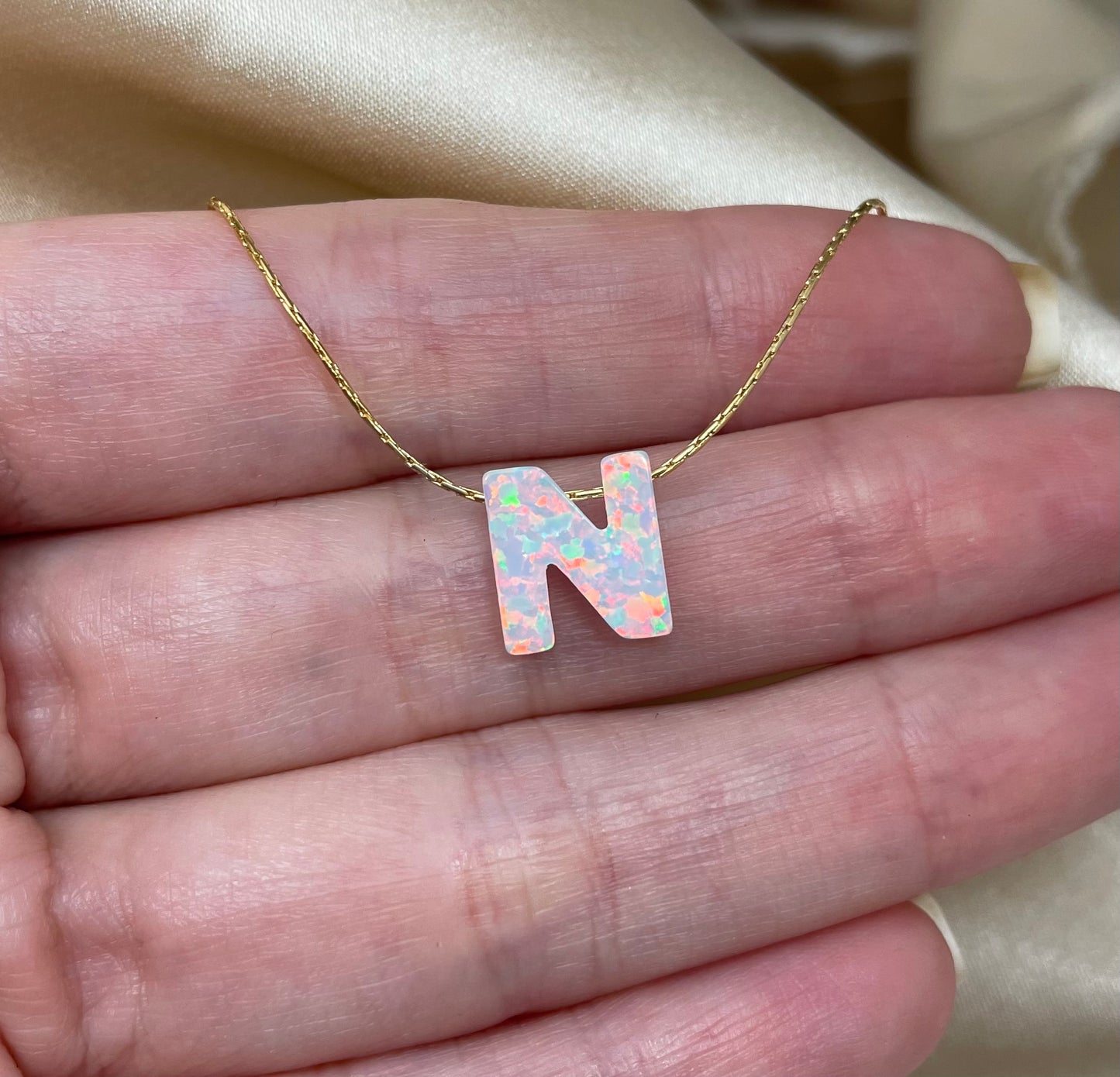 Personalized Opal Initial Necklace – Custom Letter A-Z