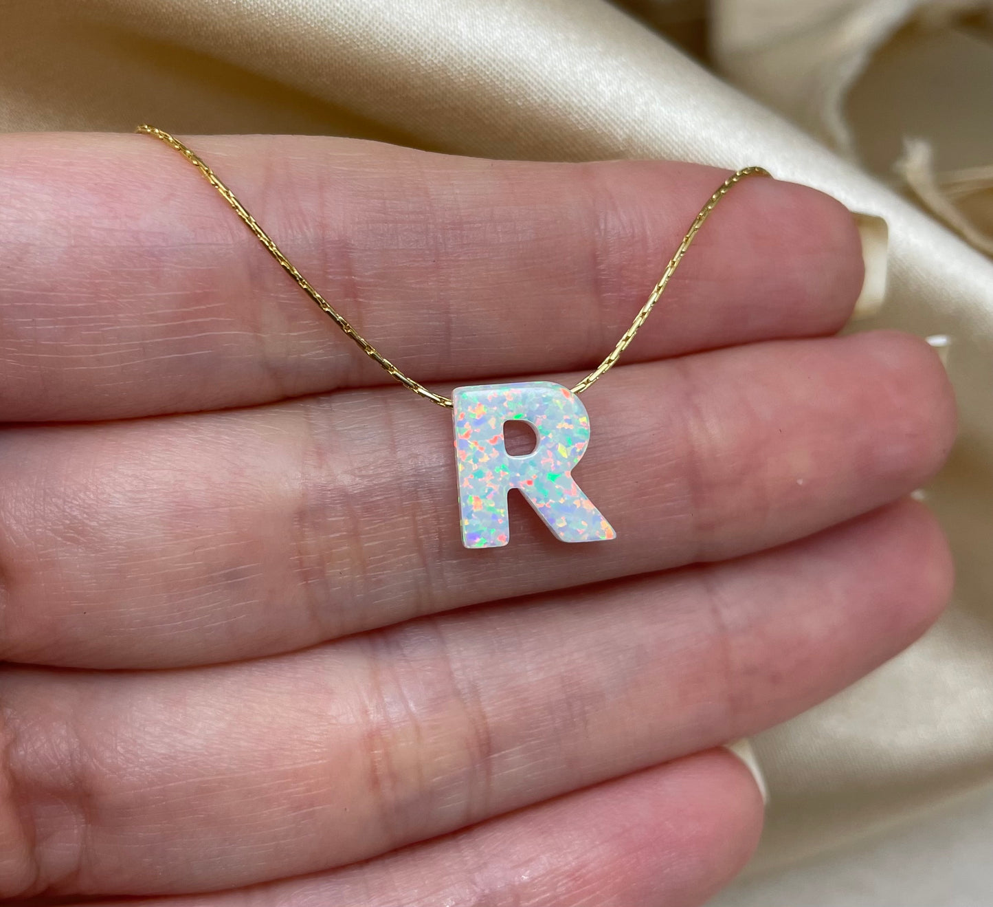 Personalized Opal Initial Necklace – Custom Letter A-Z