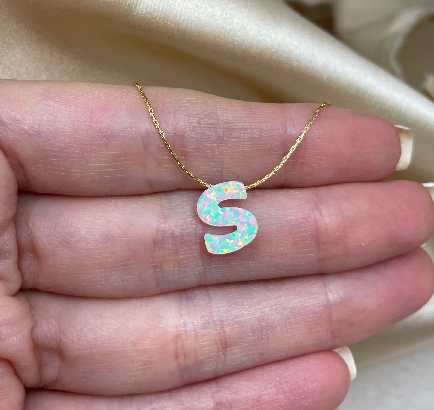 Personalized Opal Initial Necklace – Custom Letter A-Z