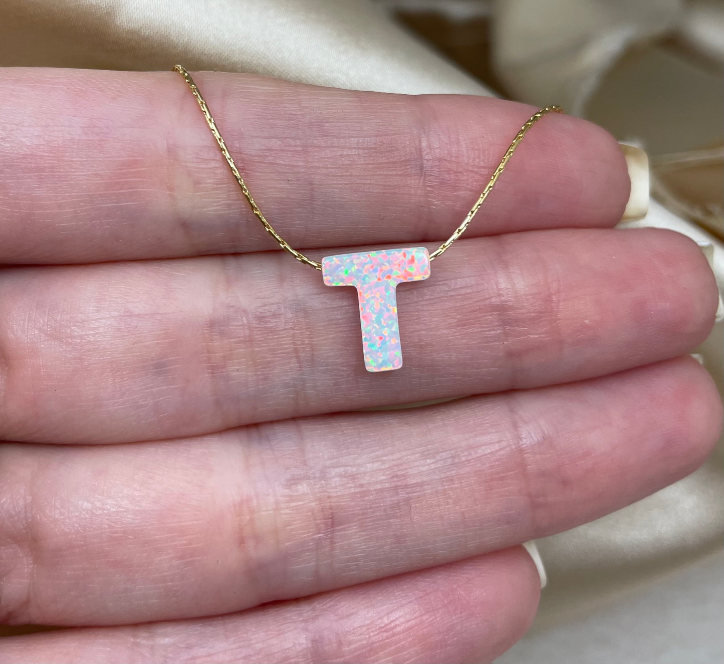 Personalized Opal Initial Necklace – Custom Letter A-Z