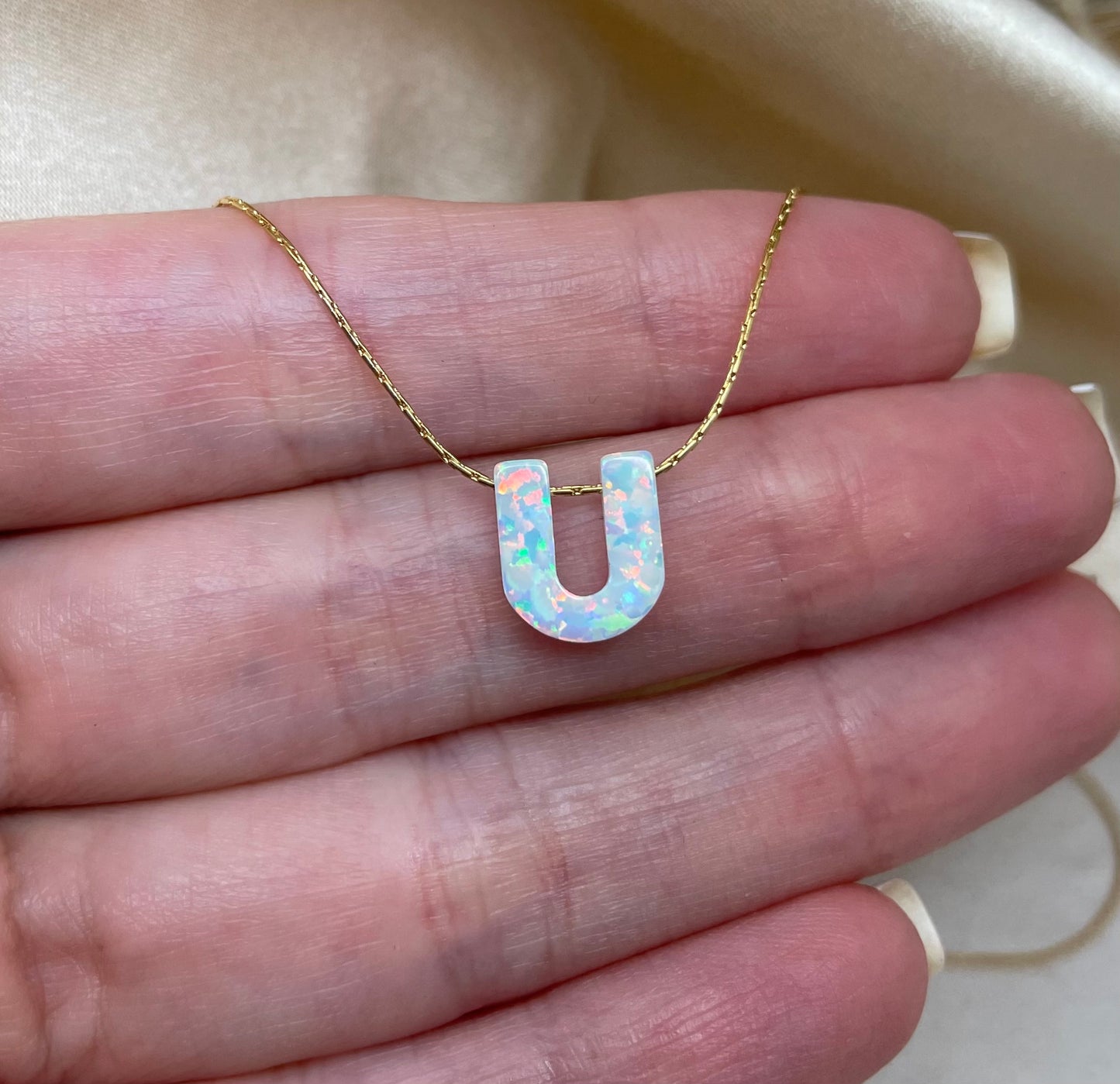 Personalized Opal Initial Necklace – Custom Letter A-Z