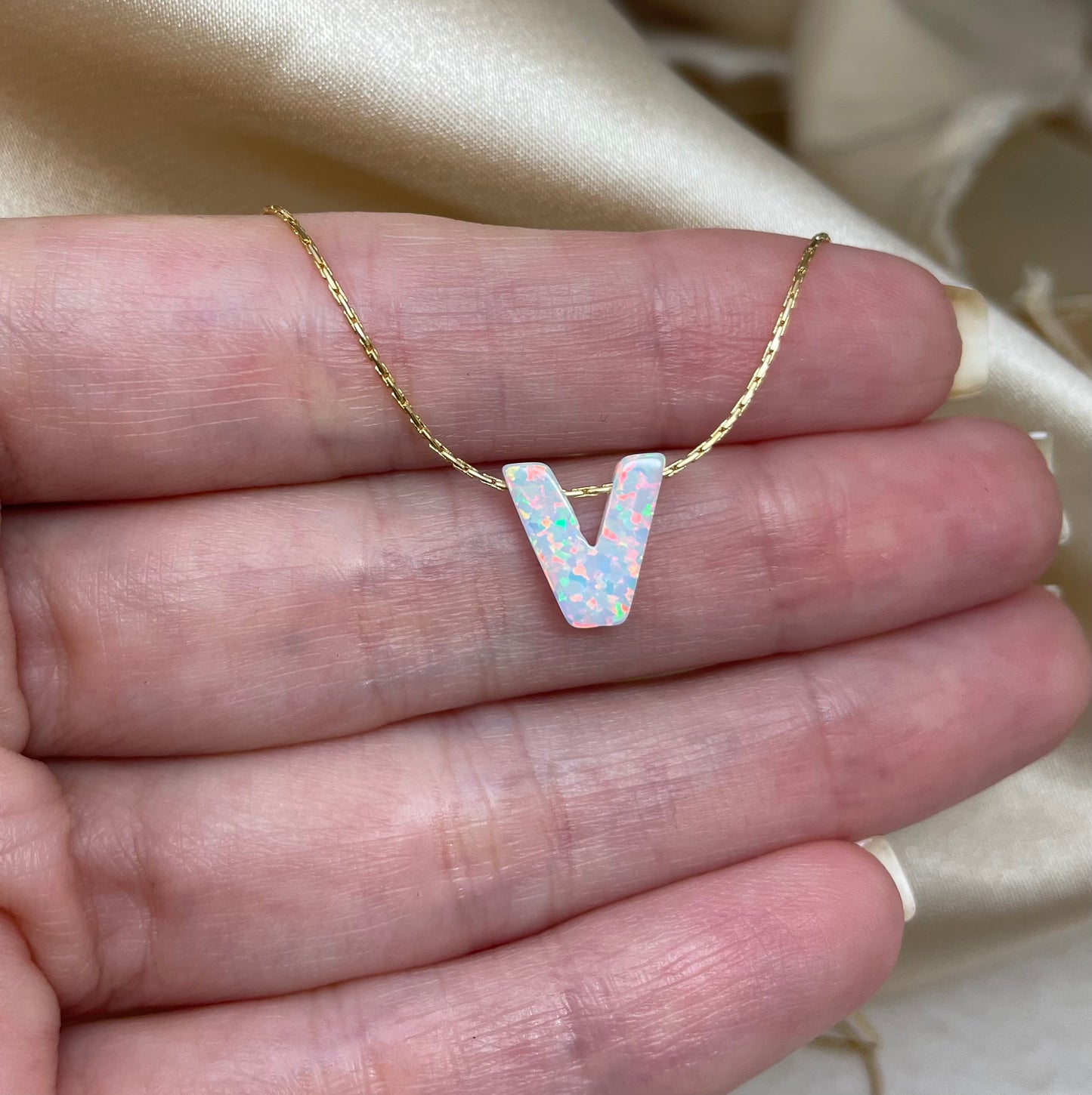 Personalized Opal Initial Necklace – Custom Letter A-Z