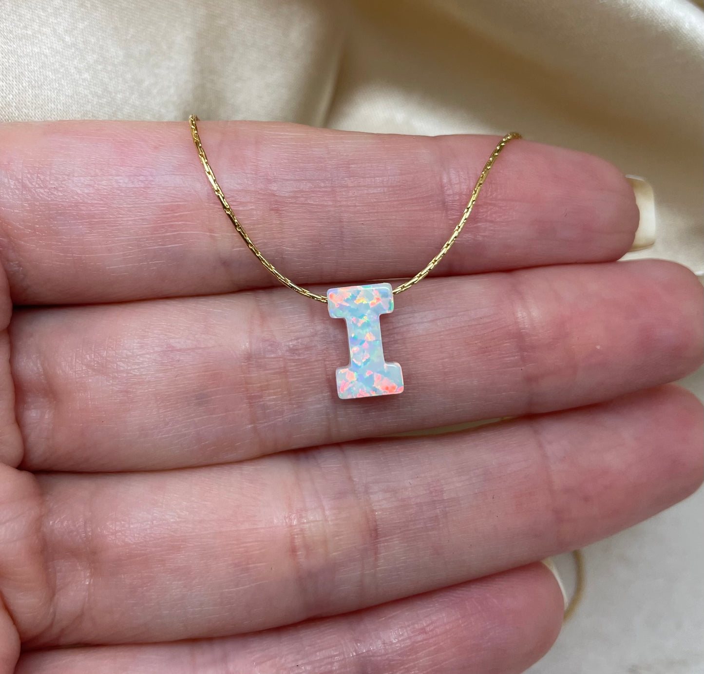 Personalized Opal Initial Necklace – Custom Letter A-Z