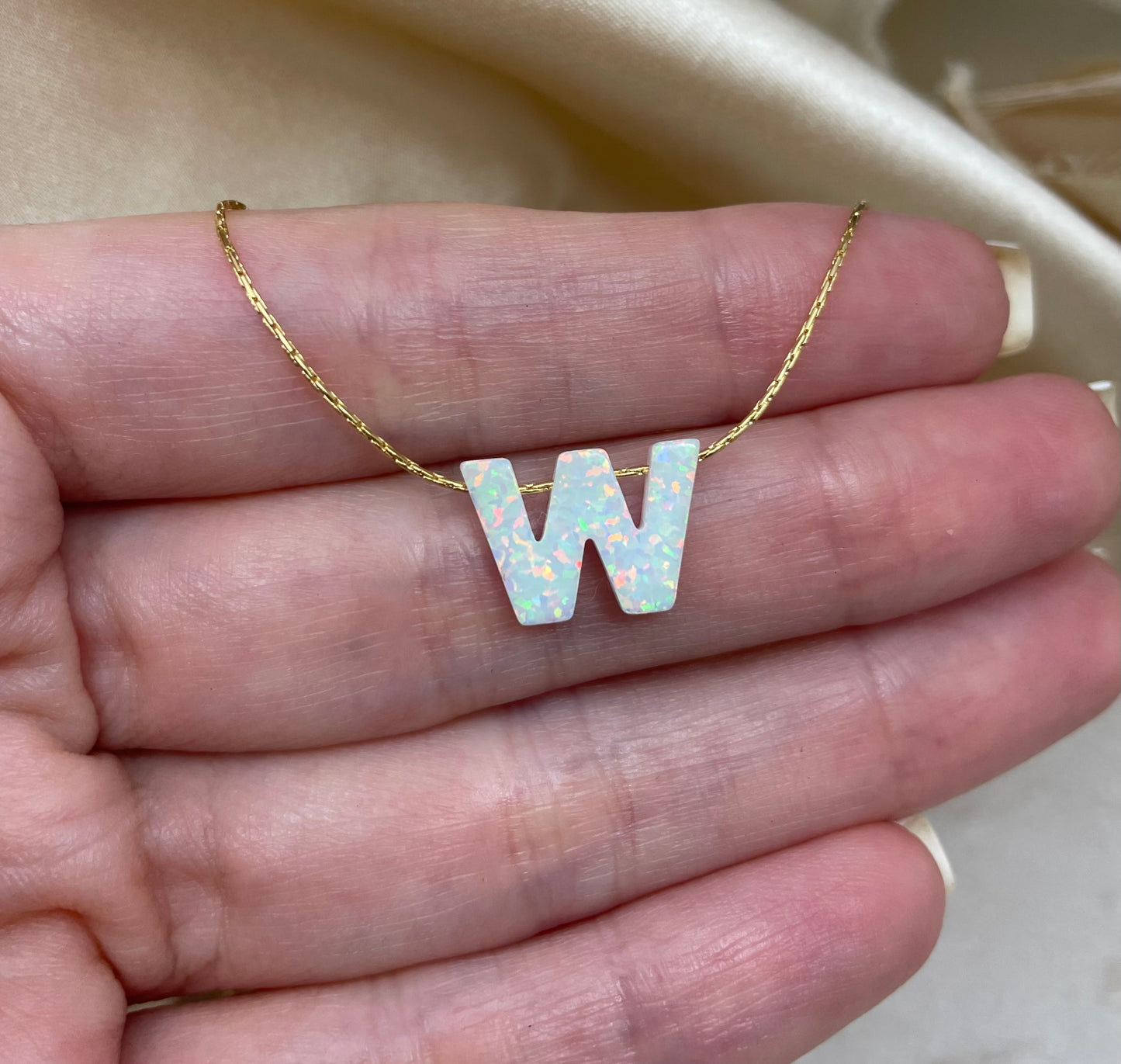 Personalized Opal Initial Necklace – Custom Letter A-Z