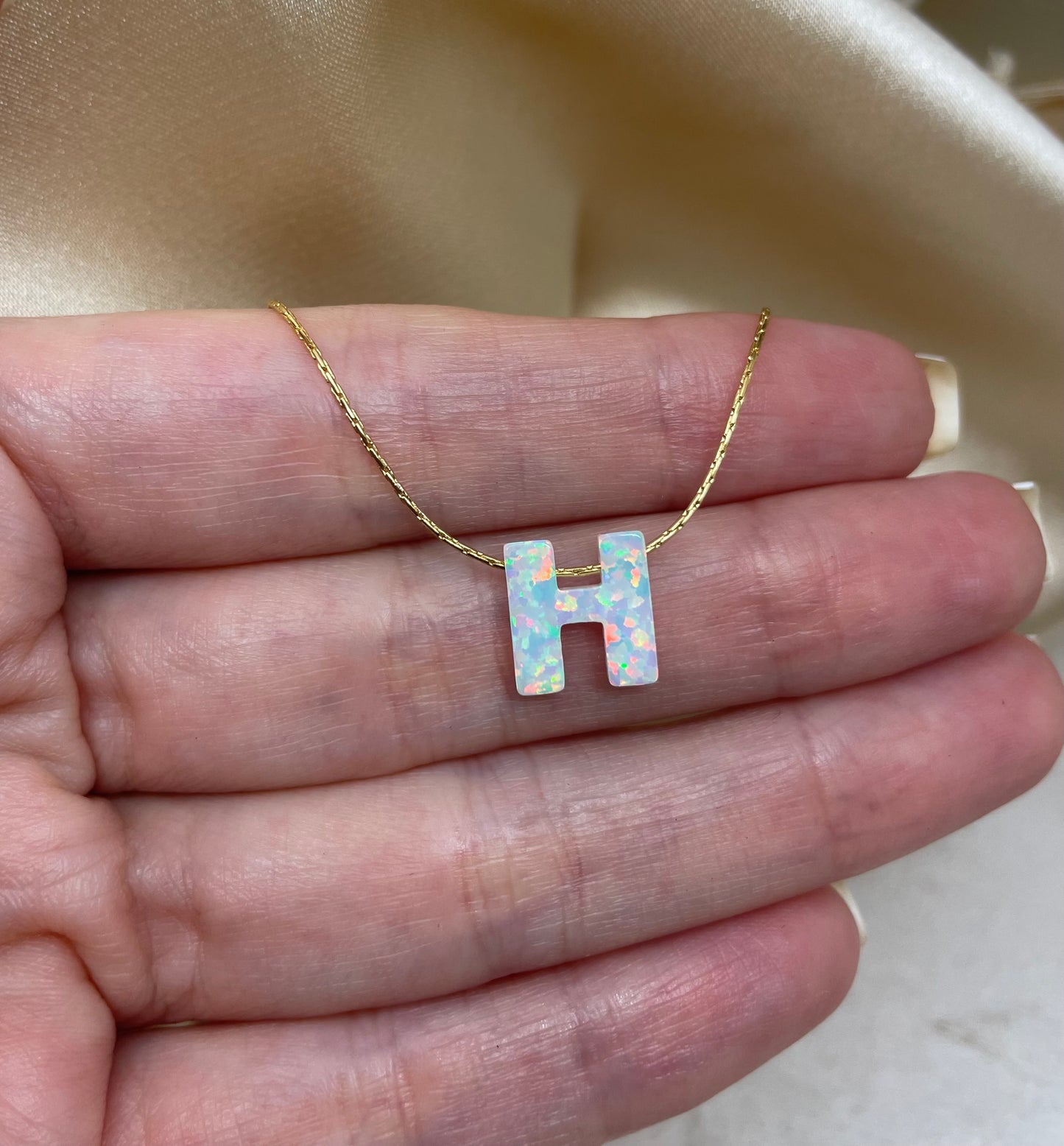 Personalized Opal Initial Necklace – Custom Letter A-Z