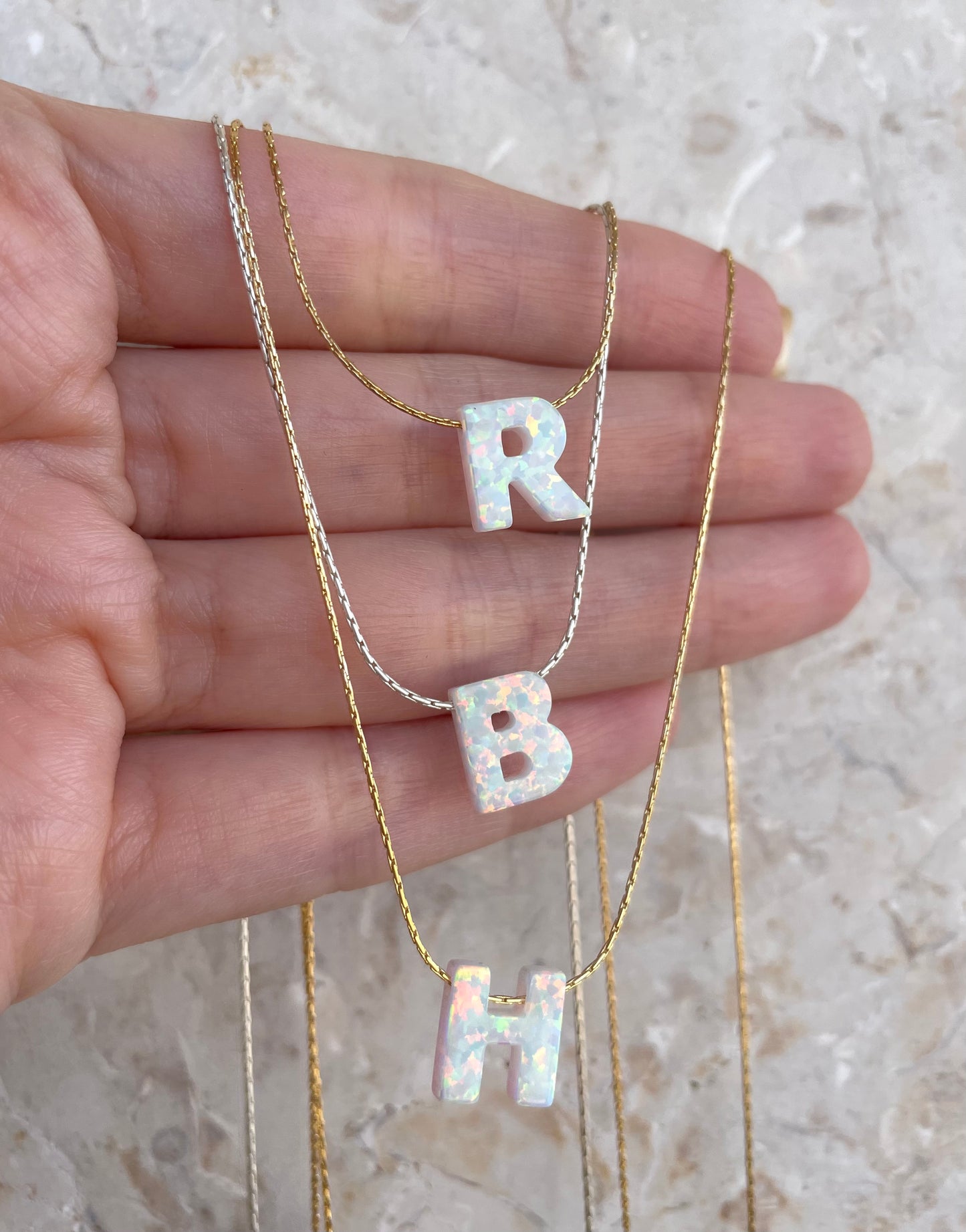 Personalized Opal Initial Necklace – Custom Letter A-Z