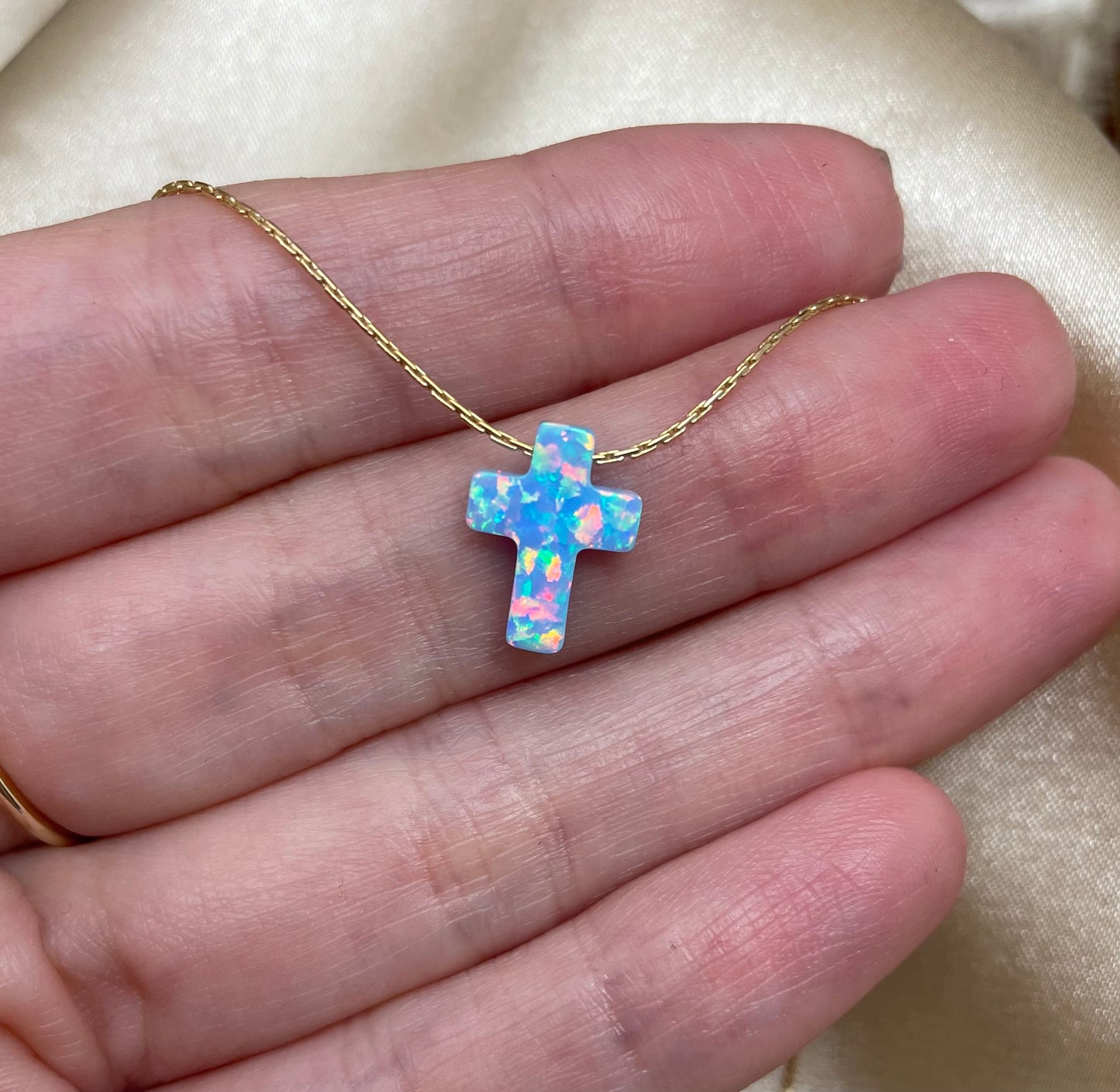 Opal Cross Necklace – Dainty Gold or Silver Faith Jewelry - OpaLandJewelry