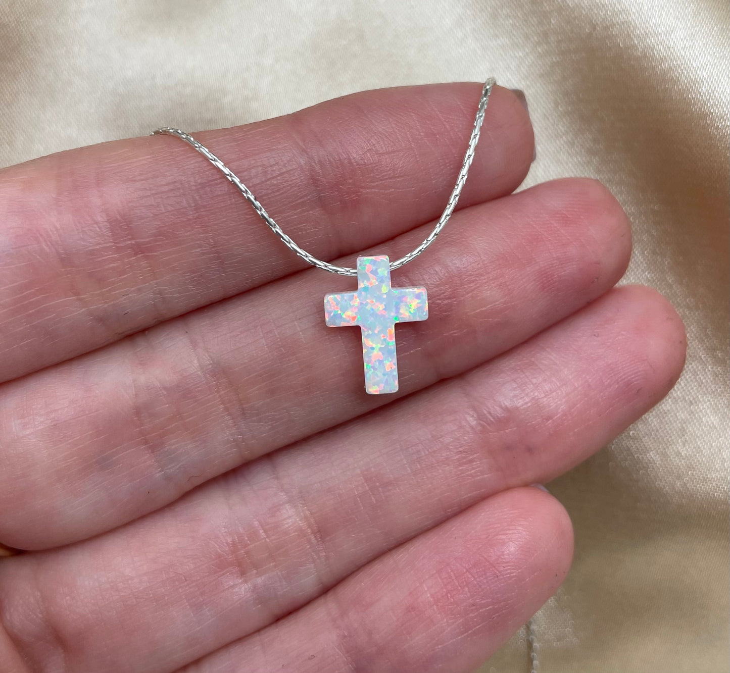 Opal Cross Necklace – Dainty Gold or Silver Faith Jewelry - OpaLandJewelry