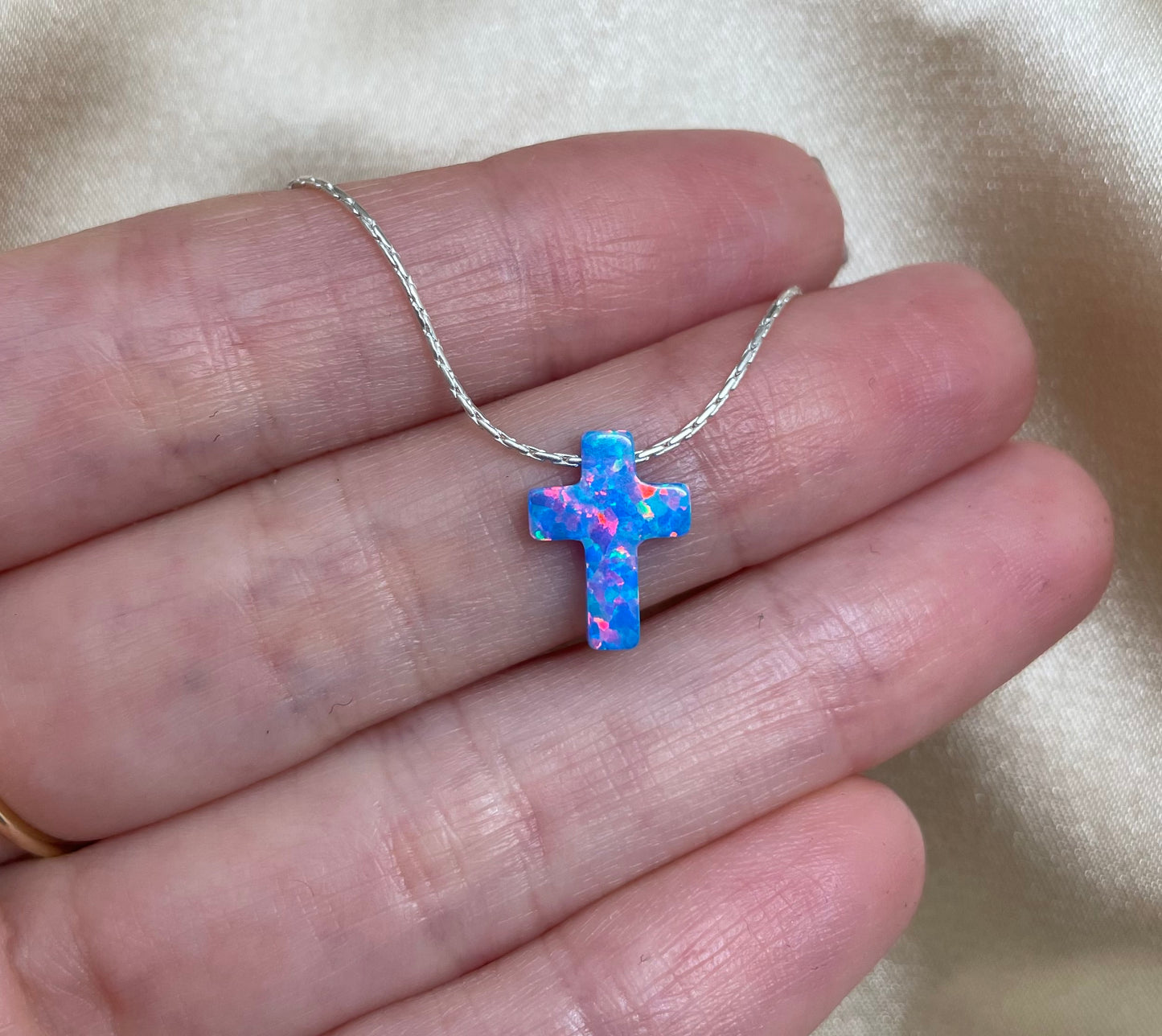 Opal Cross Necklace – Dainty Gold or Silver Faith Jewelry - OpaLandJewelry