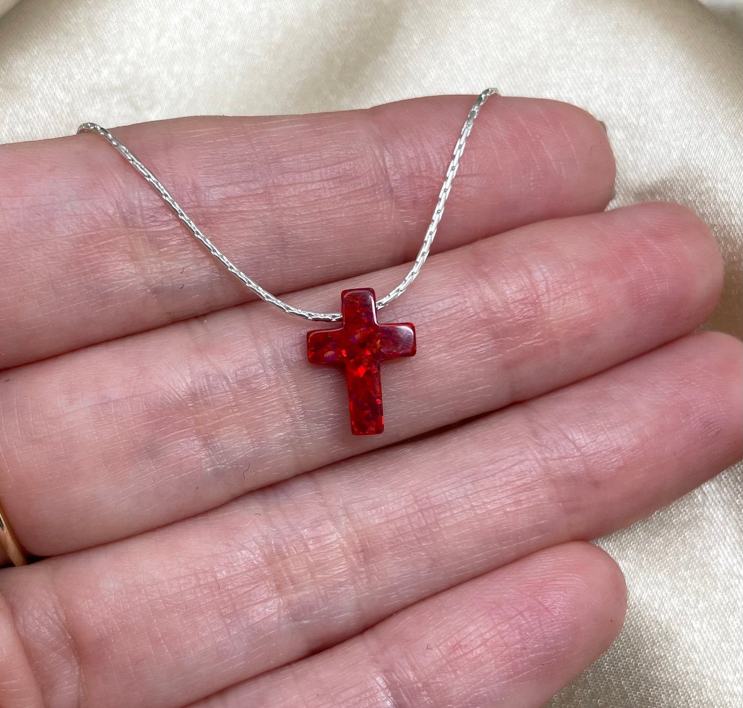 Opal Cross Necklace – Dainty Gold or Silver Faith Jewelry - OpaLandJewelry