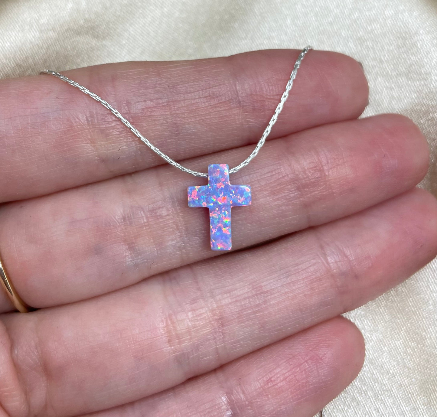 Opal Cross Necklace – Dainty Gold or Silver Faith Jewelry - OpaLandJewelry