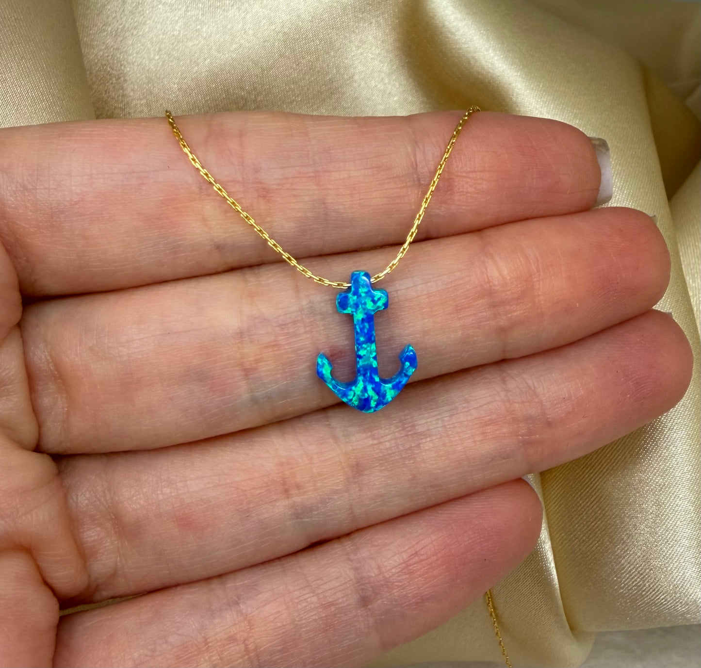 Opal Anchor Pendant Necklace – Nautical Jewelry