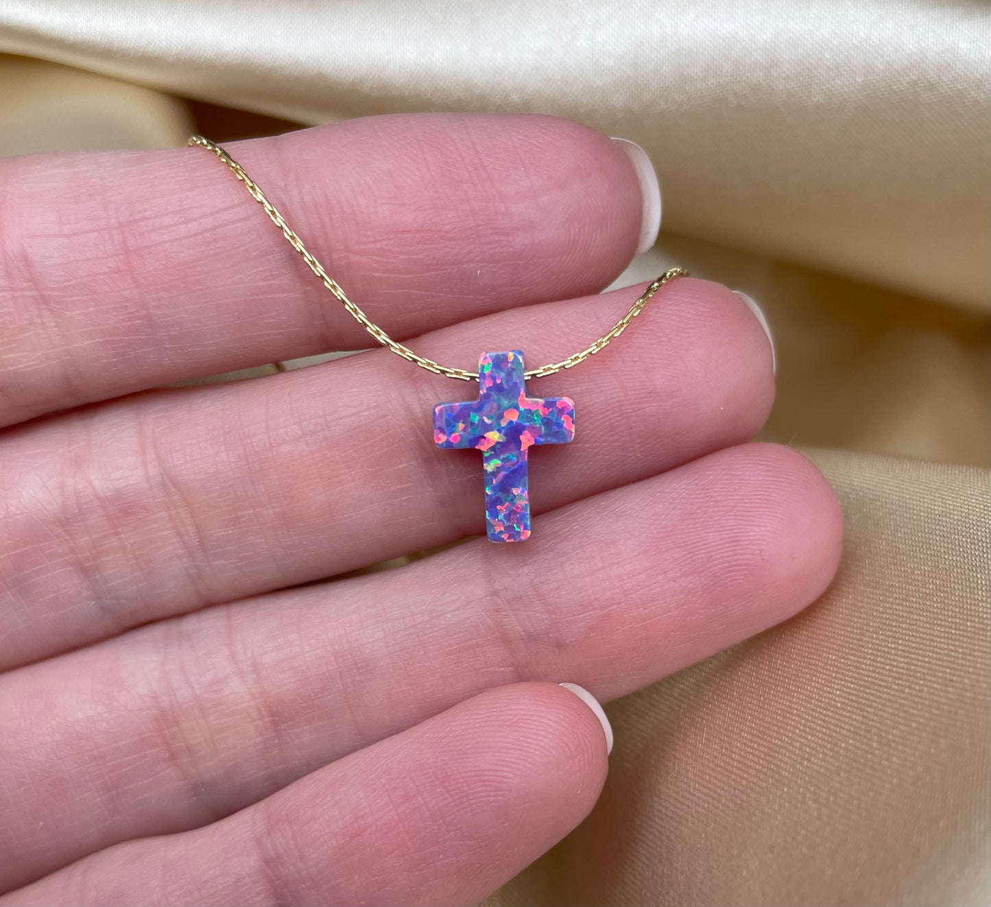 Opal Cross Necklace – Dainty Gold or Silver Faith Jewelry - OpaLandJewelry