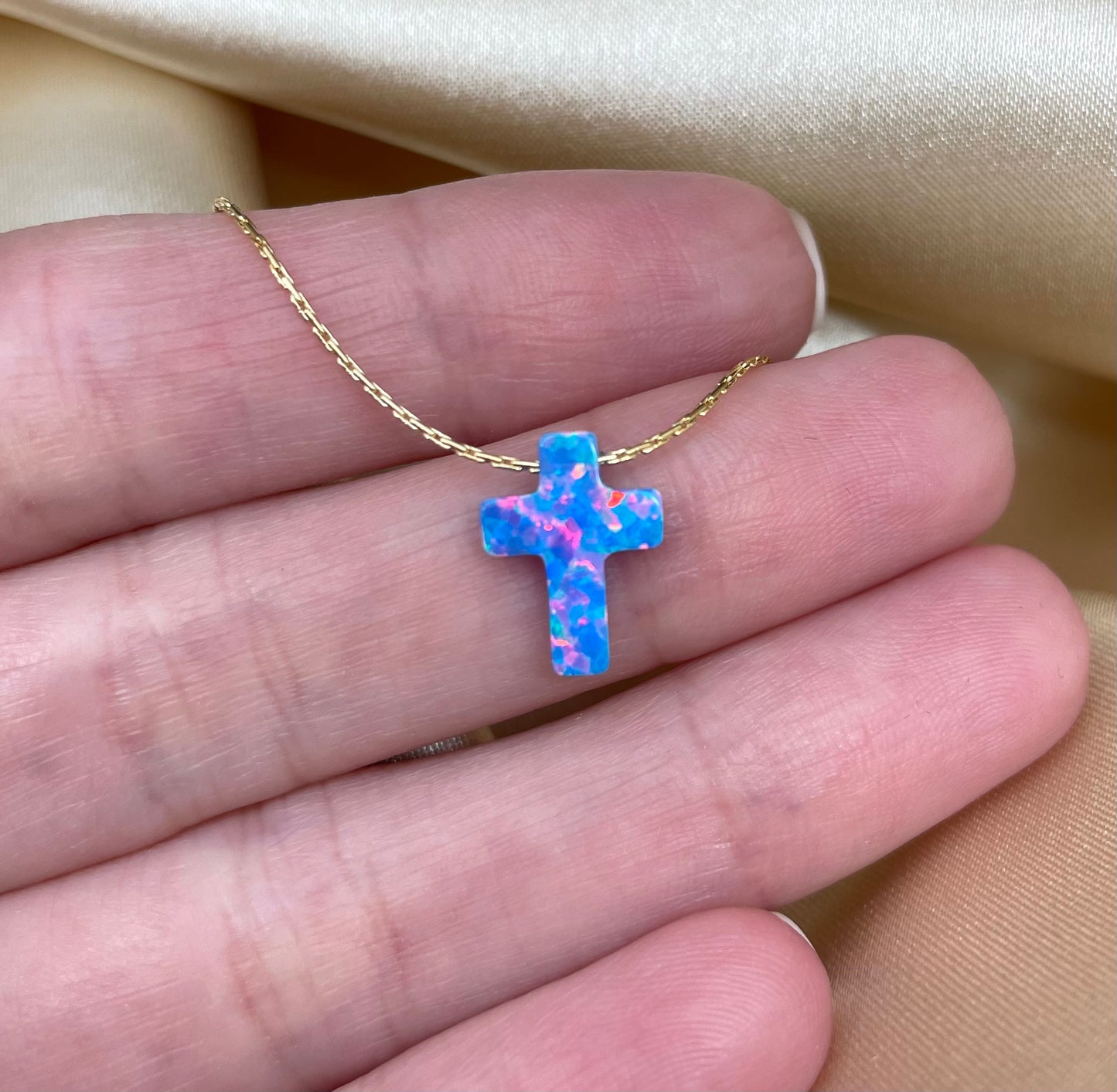 Opal Cross Necklace – Dainty Gold or Silver Faith Jewelry - OpaLandJewelry