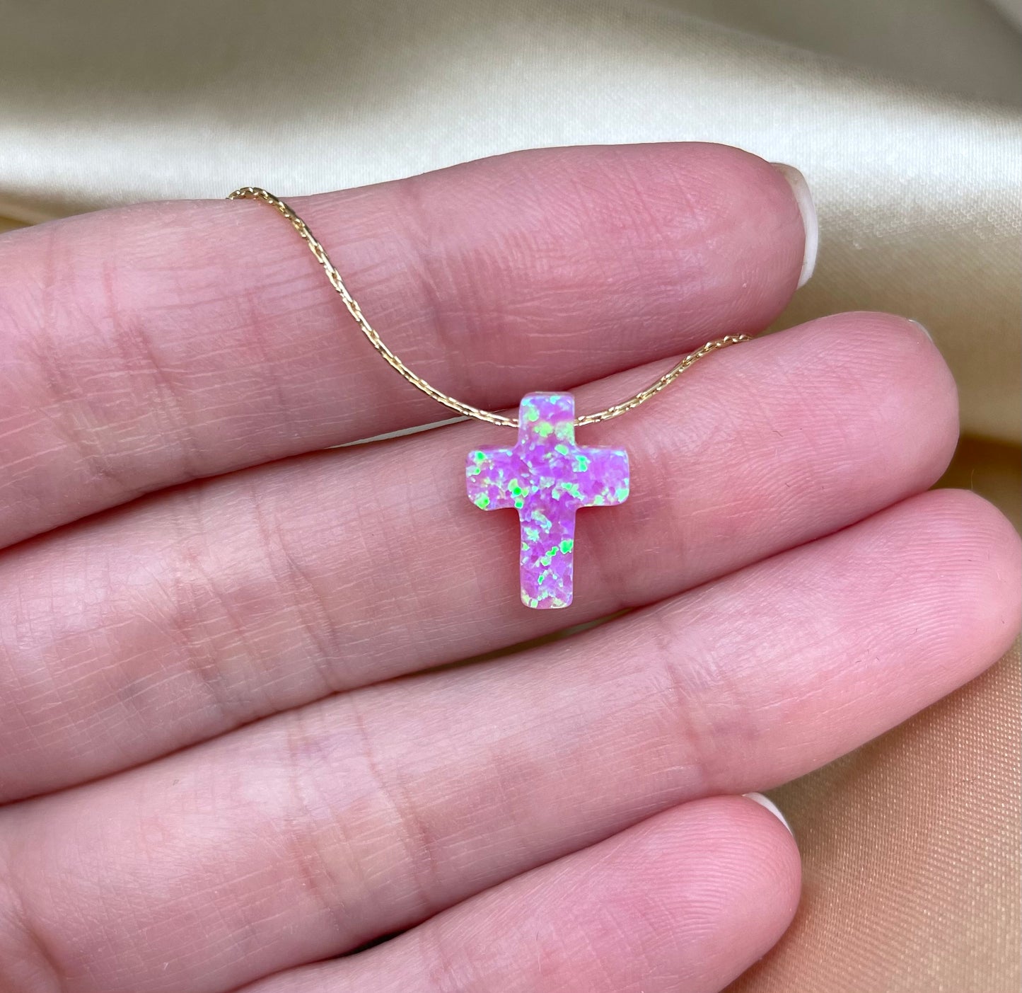 Opal Cross Necklace – Dainty Gold or Silver Faith Jewelry - OpaLandJewelry
