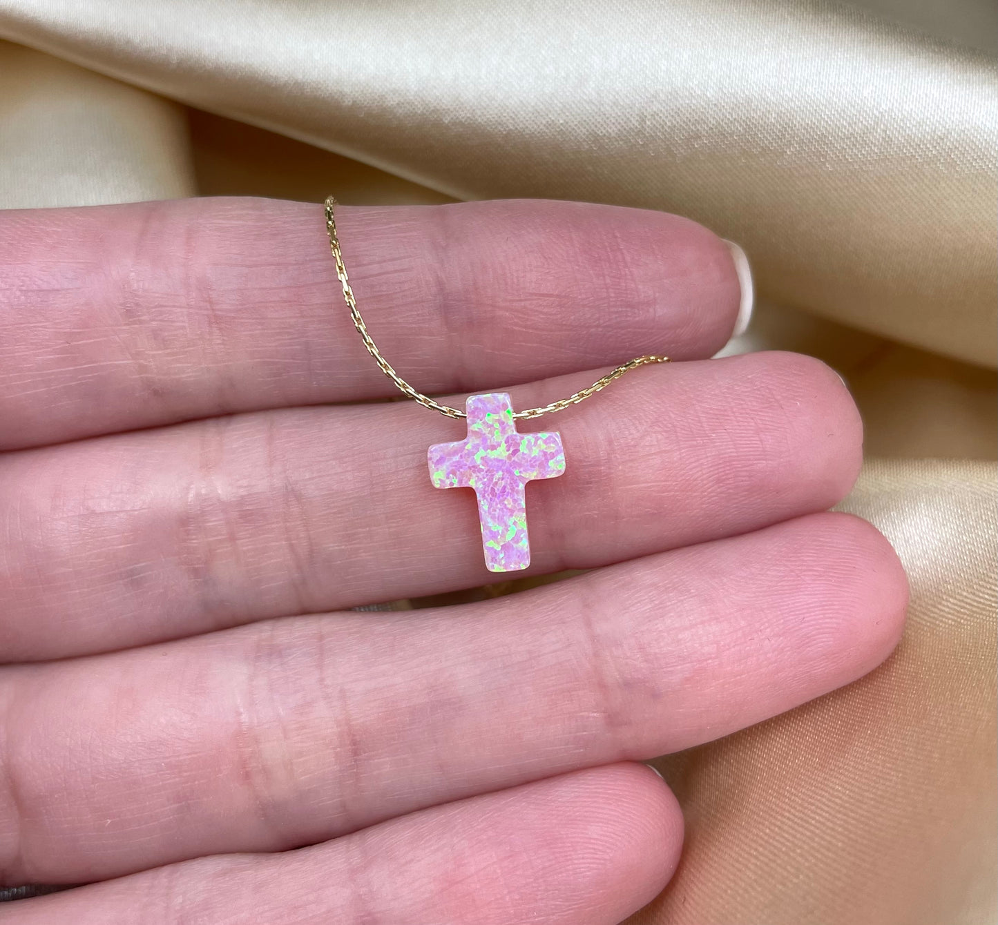 Opal Cross Necklace – Dainty Gold or Silver Faith Jewelry - OpaLandJewelry