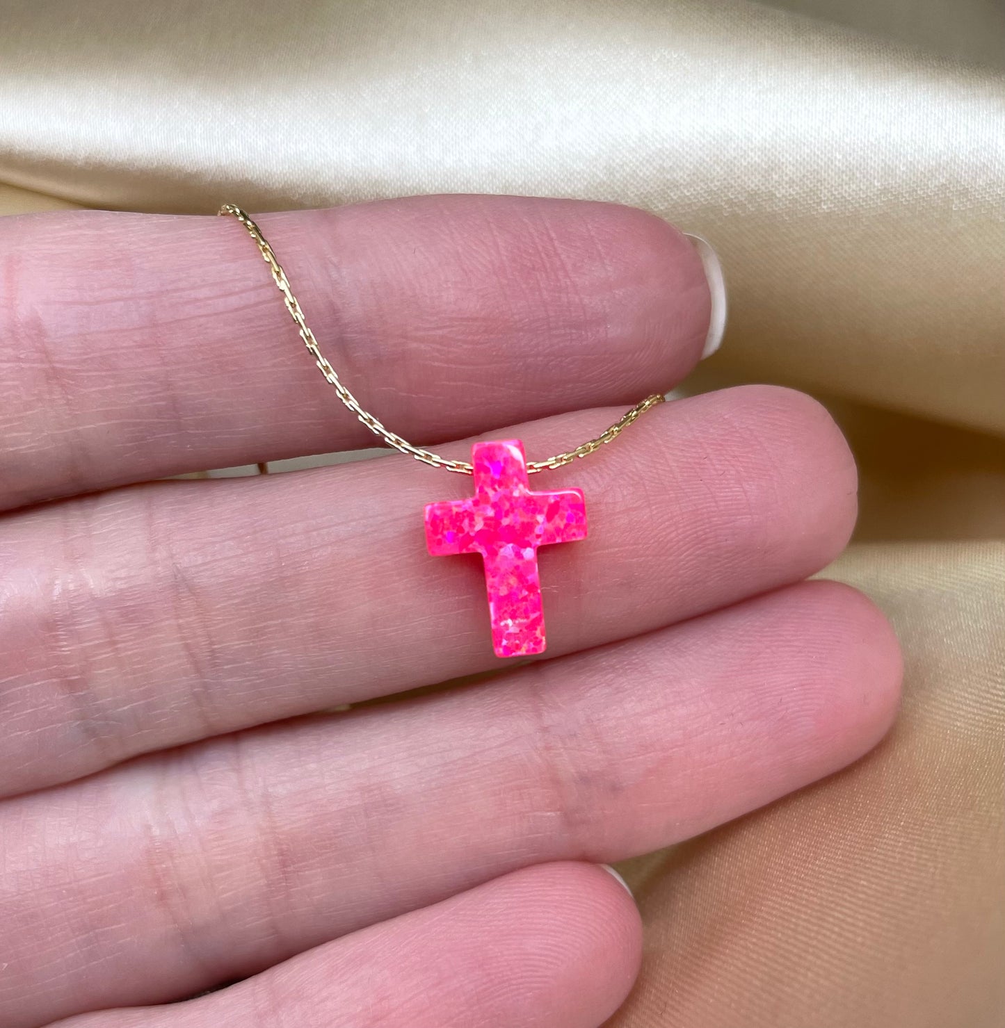 Opal Cross Necklace – Dainty Gold or Silver Faith Jewelry - OpaLandJewelry