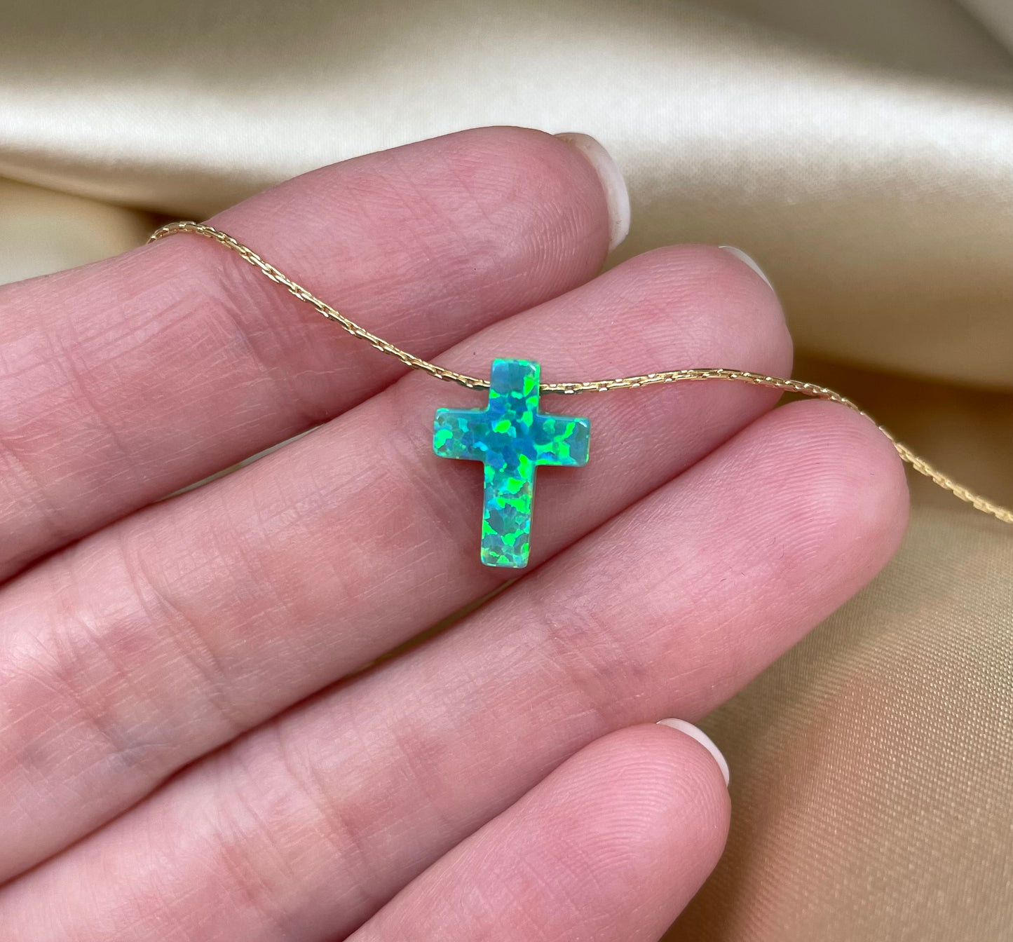 Opal Cross Necklace – Dainty Gold or Silver Faith Jewelry - OpaLandJewelry