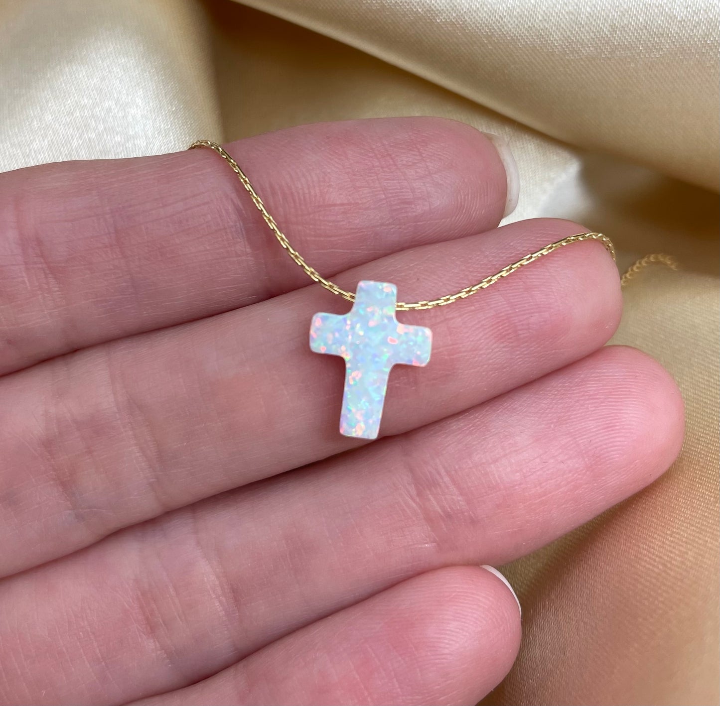 Opal Cross Necklace – Dainty Gold or Silver Faith Jewelry - OpaLandJewelry