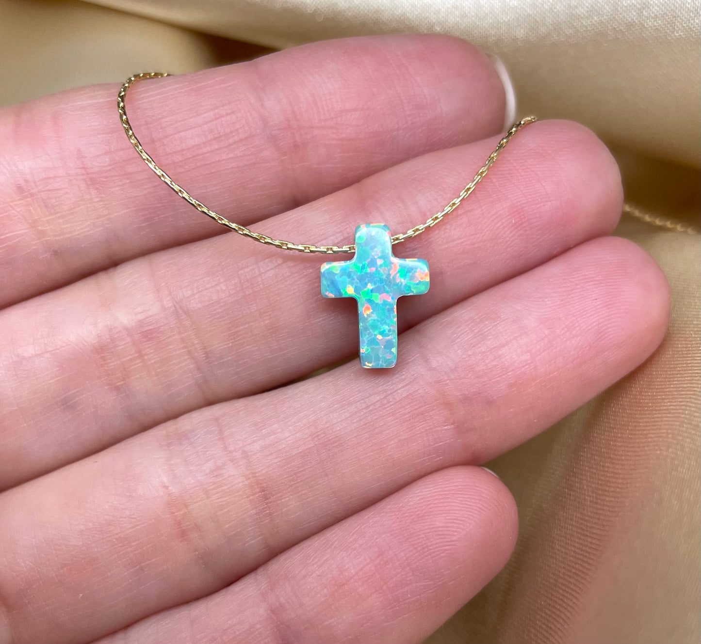 Opal Cross Necklace – Dainty Gold or Silver Faith Jewelry - OpaLandJewelry