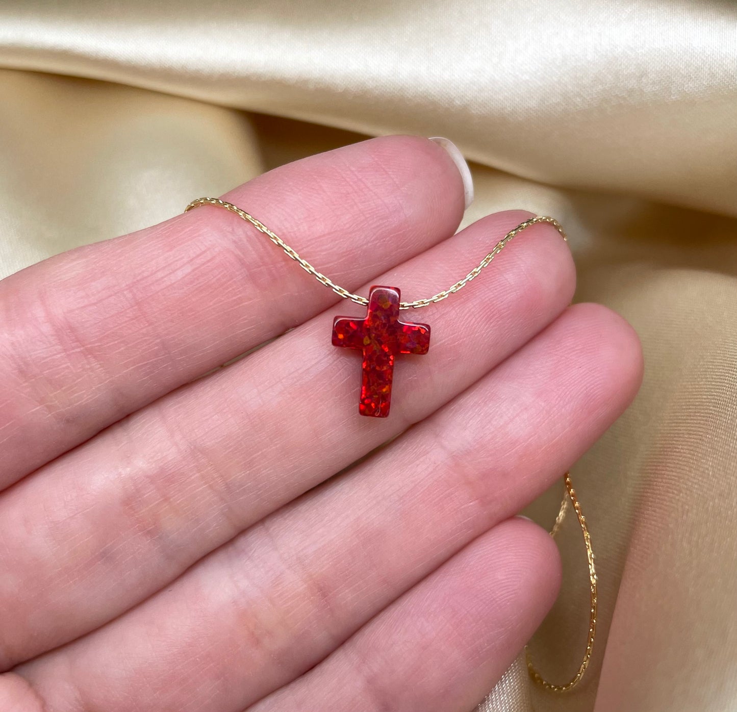 Opal Cross Necklace – Dainty Gold or Silver Faith Jewelry - OpaLandJewelry