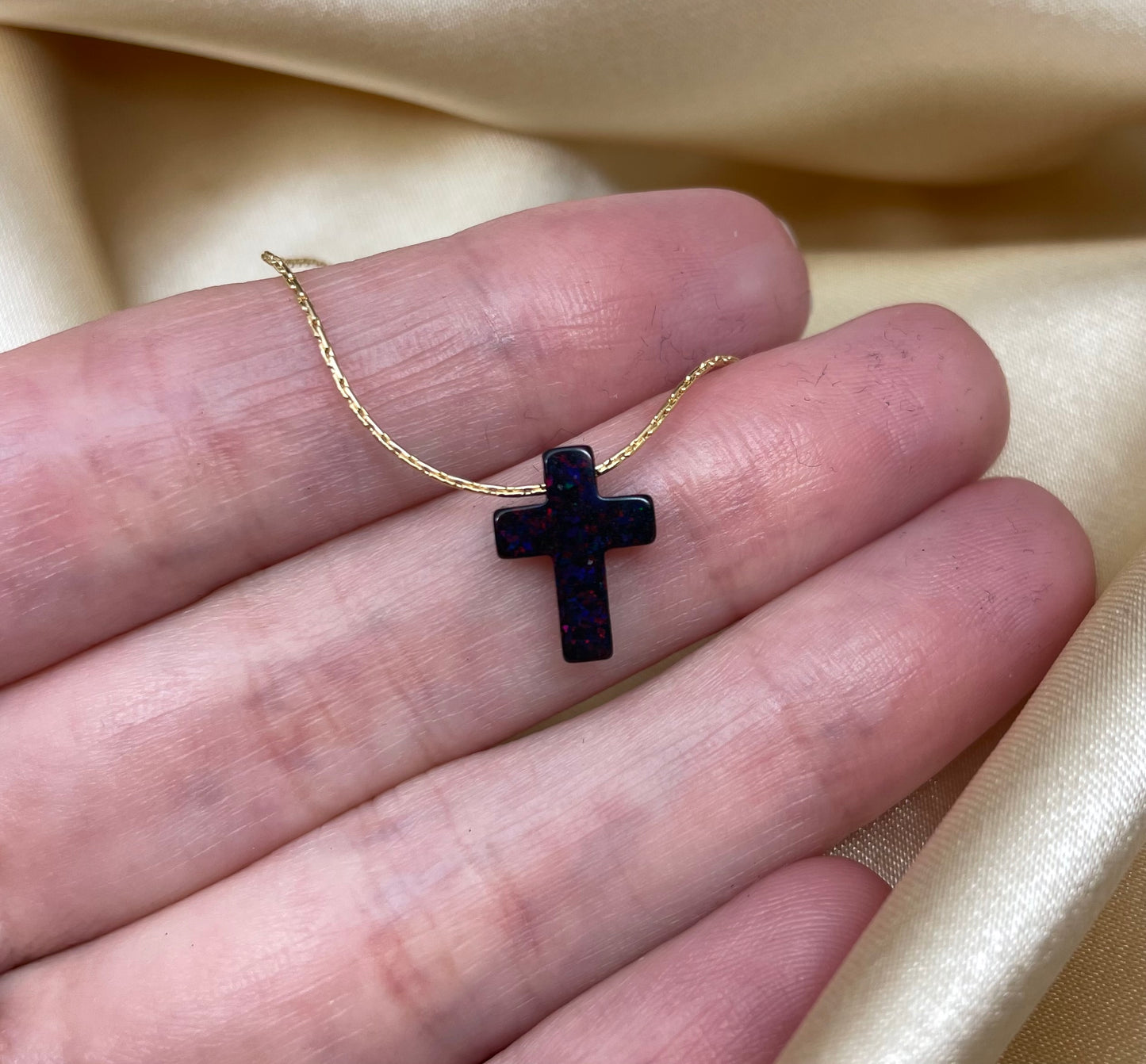 Opal Cross Necklace – Dainty Gold or Silver Faith Jewelry