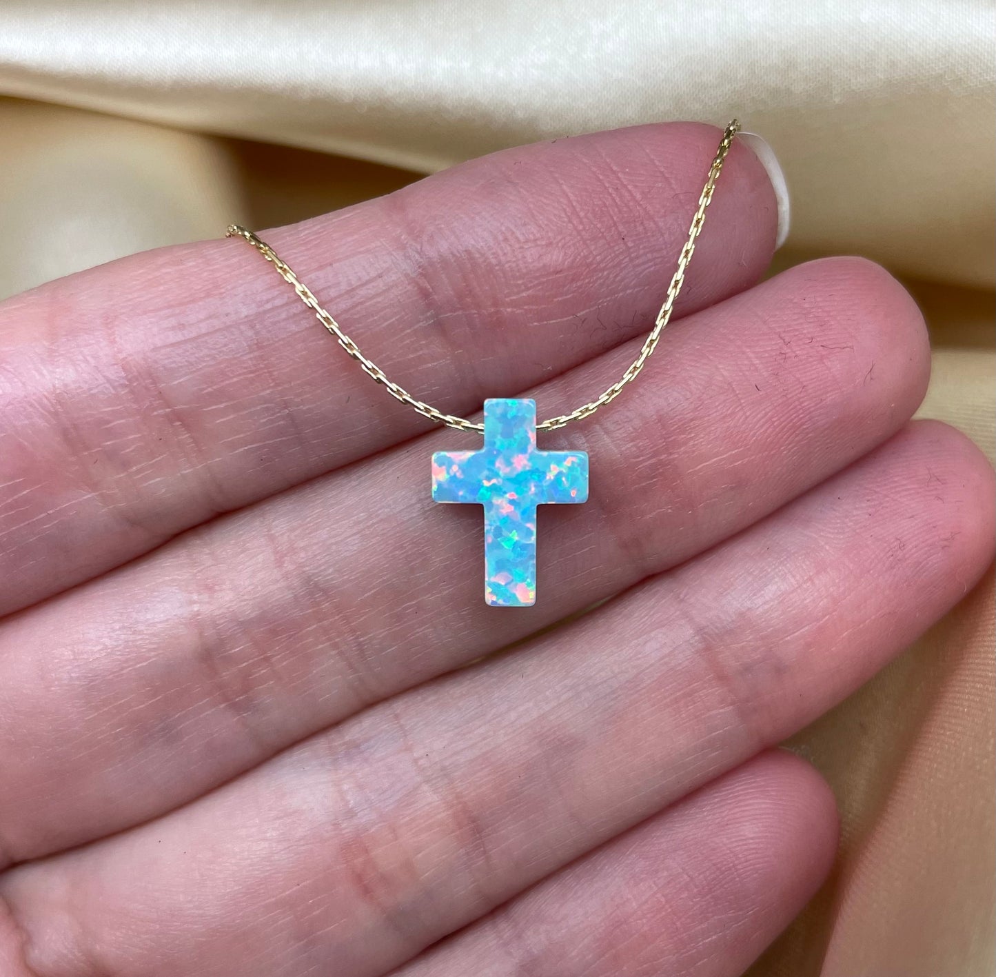 Opal Cross Necklace – Dainty Gold or Silver Faith Jewelry - OpaLandJewelry