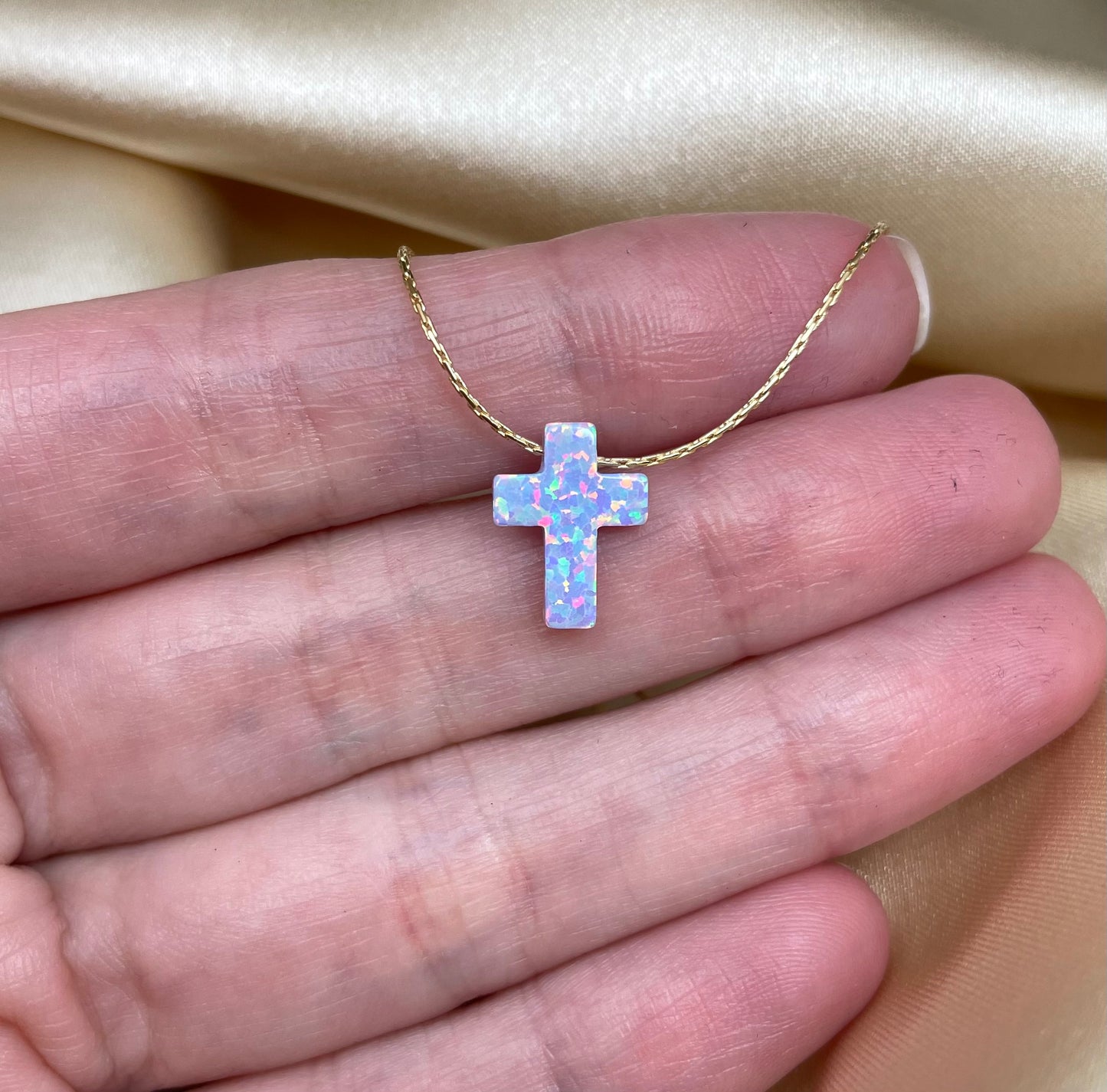 Opal Cross Necklace – Dainty Gold or Silver Faith Jewelry - OpaLandJewelry