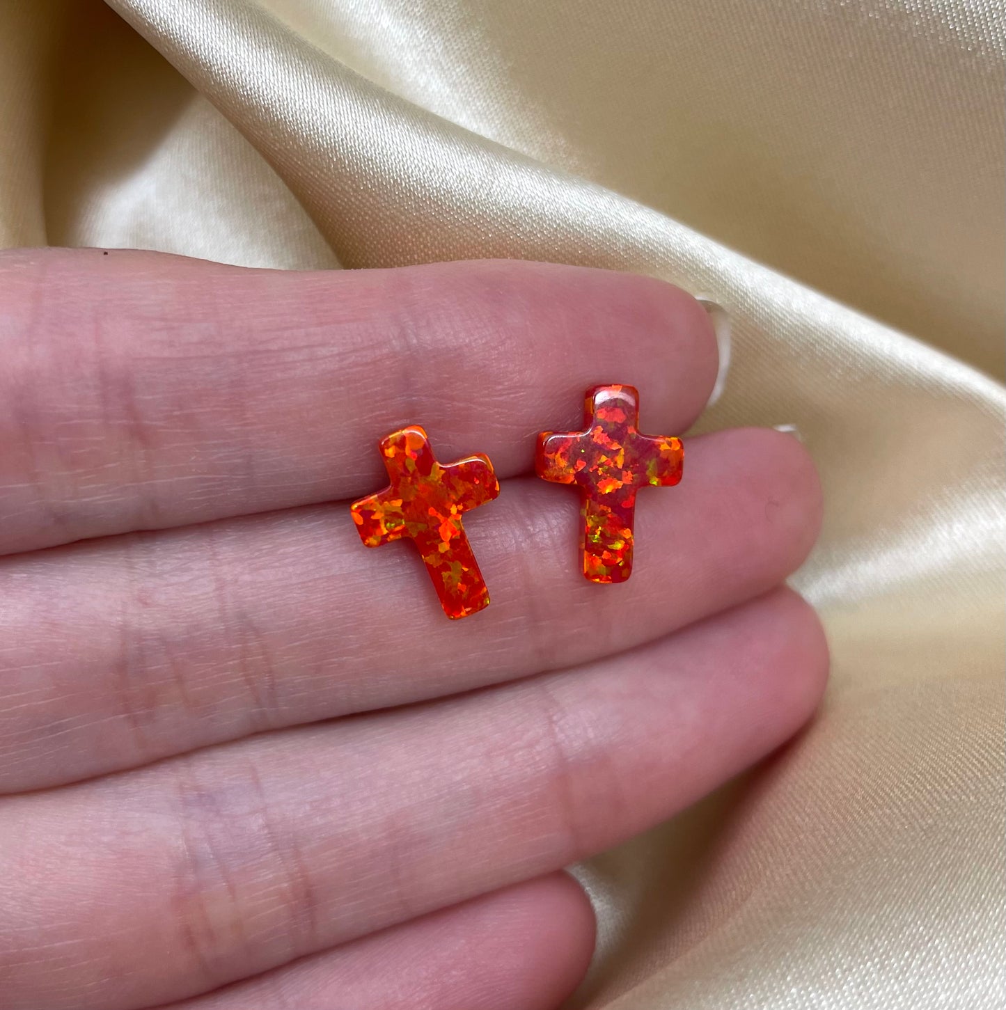Christian cross opal earrings