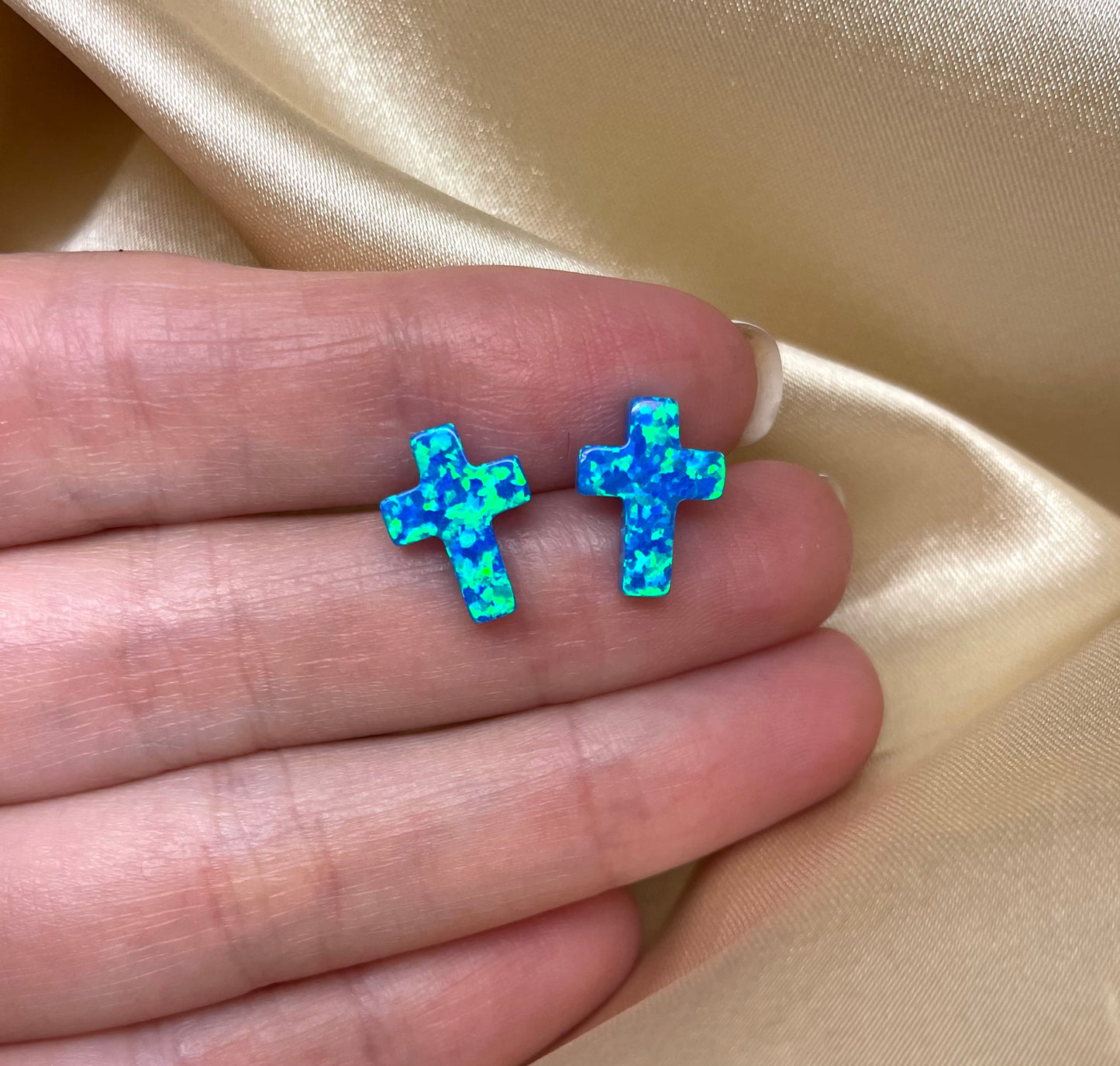 Christian cross opal earrings