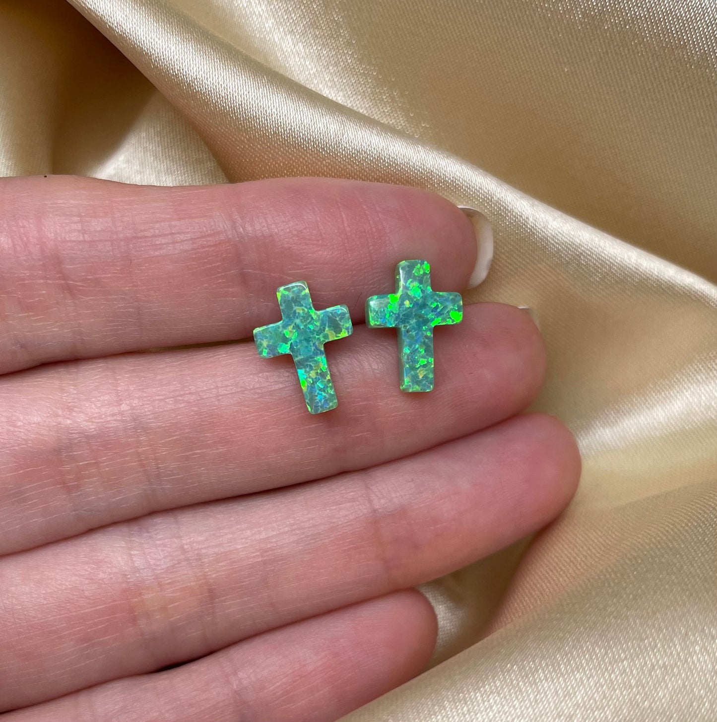 Christian cross opal earrings