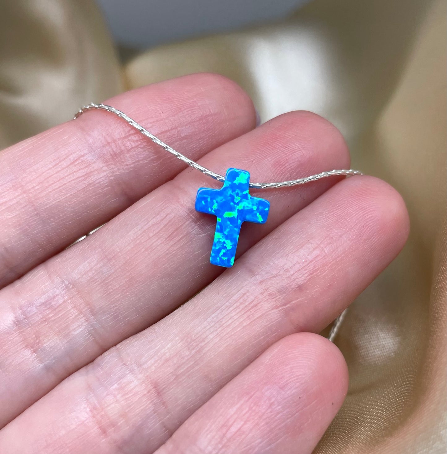 Opal Cross Necklace – Dainty Gold or Silver Faith Jewelry - OpaLandJewelry