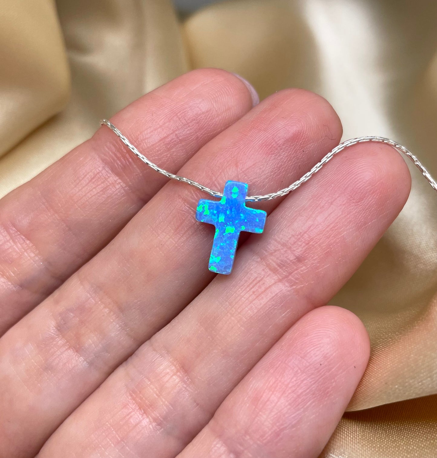 Opal Cross Necklace – Dainty Gold or Silver Faith Jewelry - OpaLandJewelry