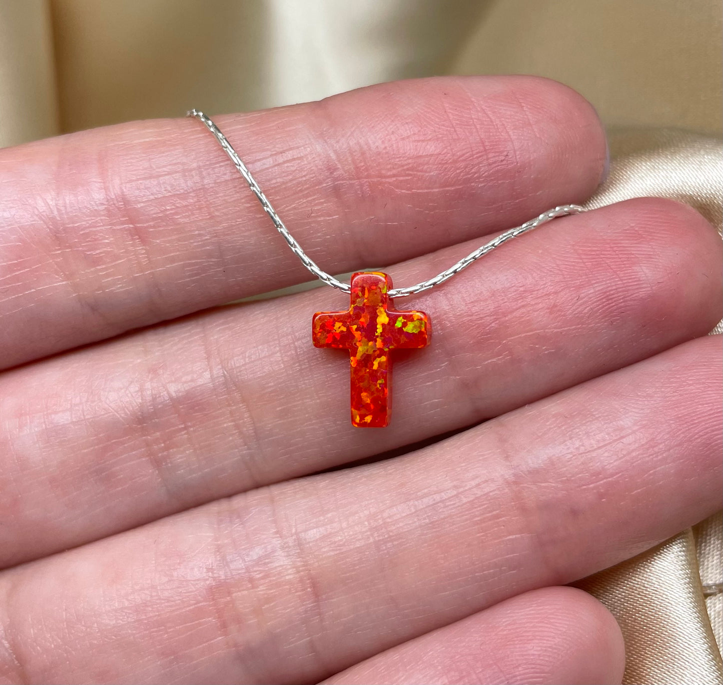 Opal Cross Necklace – Dainty Gold or Silver Faith Jewelry - OpaLandJewelry