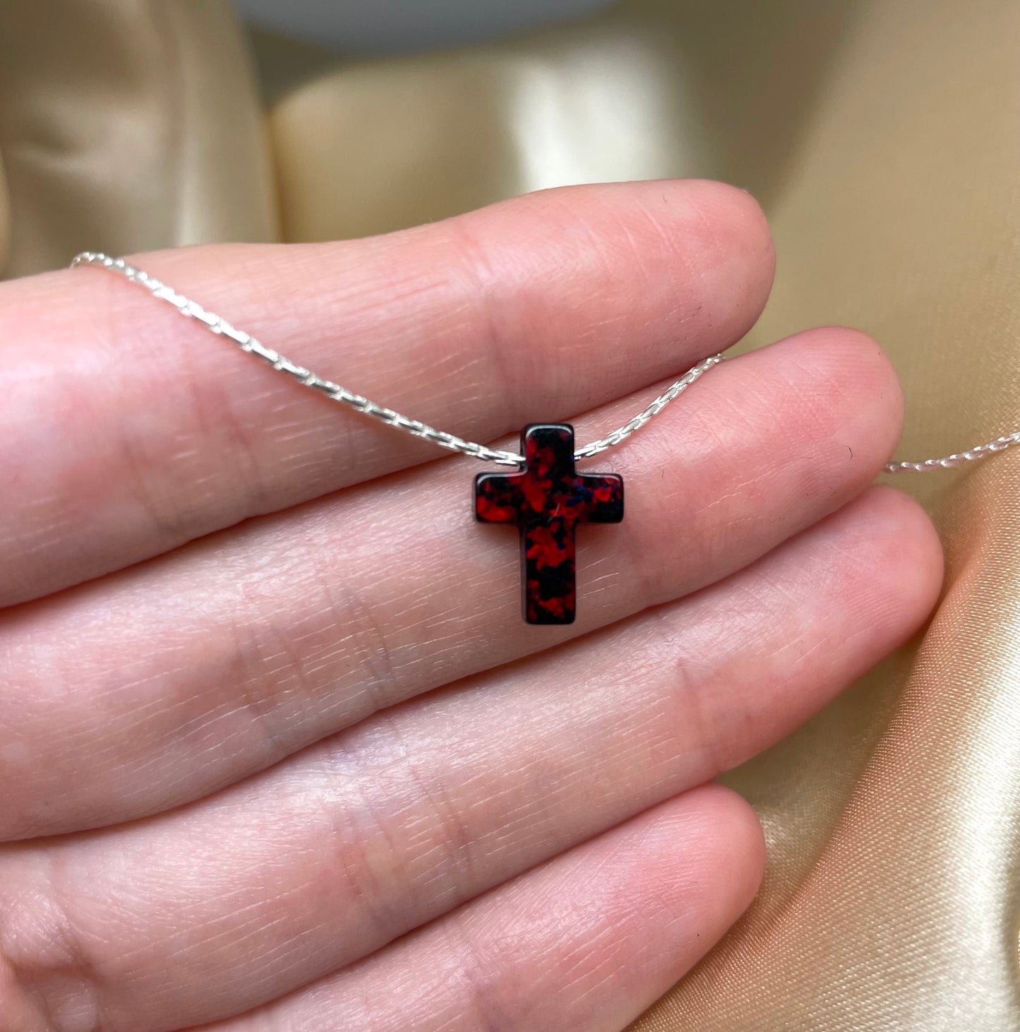 Opal Cross Necklace – Dainty Gold or Silver Faith Jewelry - OpaLandJewelry