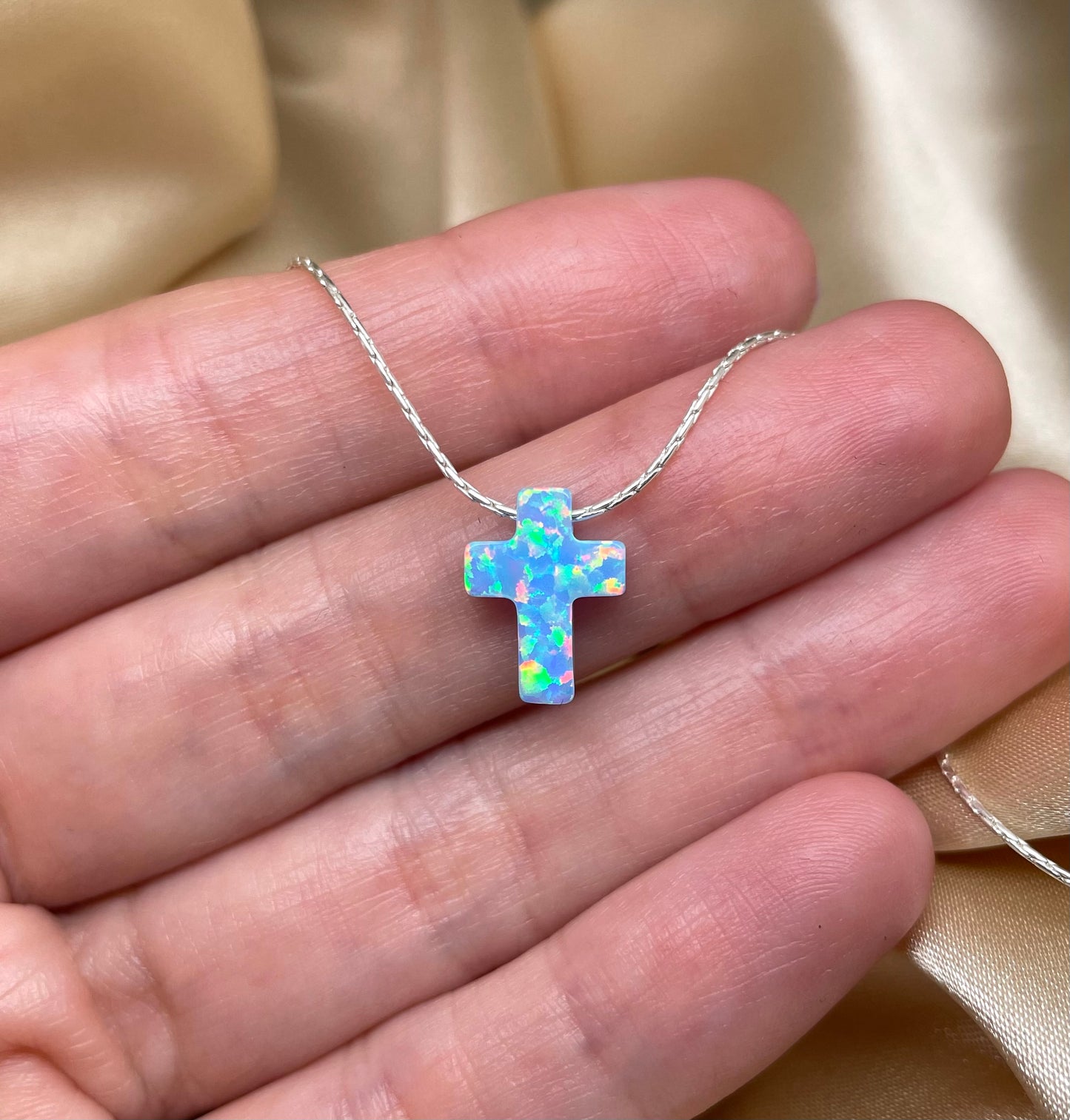 Opal Cross Necklace – Dainty Gold or Silver Faith Jewelry - OpaLandJewelry
