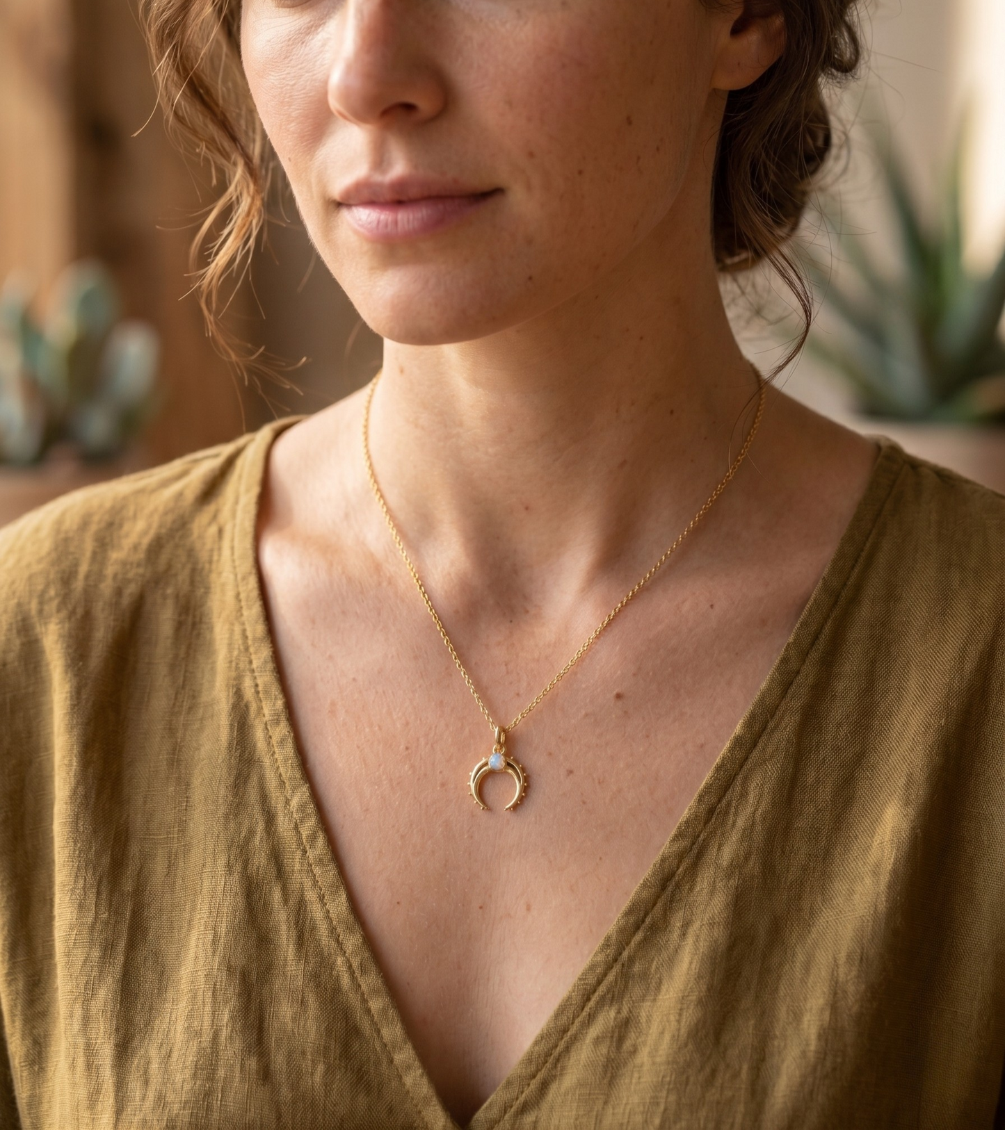 Gold Crescent Horn Pendant