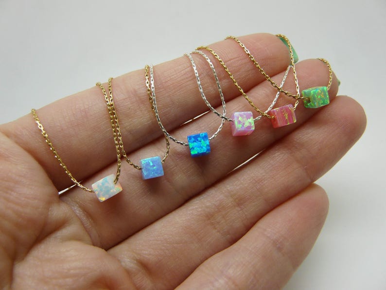 Cube Opal Necklace – Minimalist Charm - OpaLandJewelry