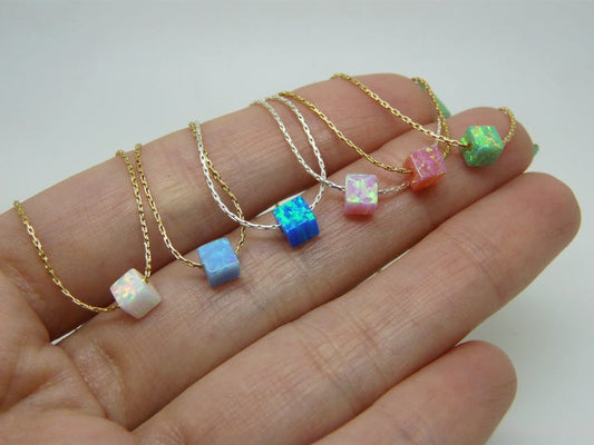 Cube Opal Necklace – Minimalist Charm - OpaLandJewelry
