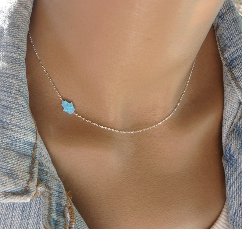 Opal Sideways Hamsa Necklace - OpaLandJewelry