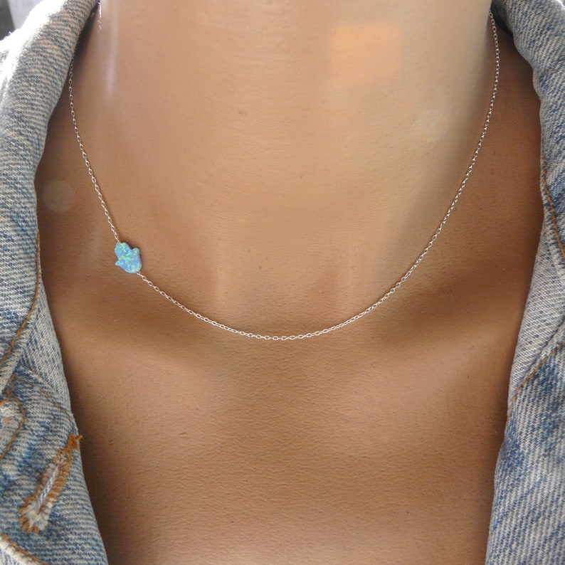 Opal Sideways Hamsa Necklace - OpaLandJewelry