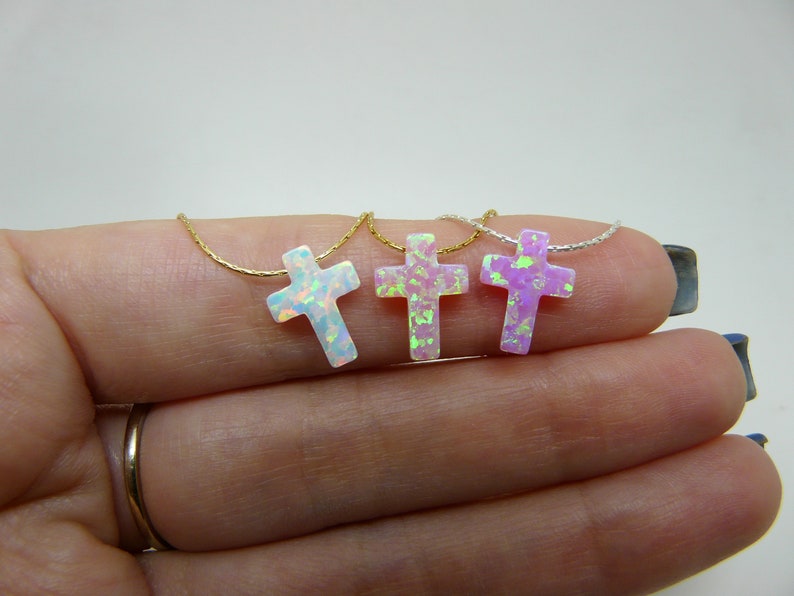 Opal Cross Necklace – Dainty Gold or Silver Faith Jewelry - OpaLandJewelry