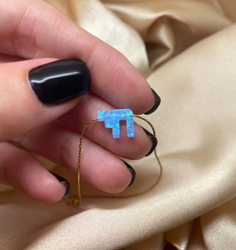 Chai hebrew letters opal pendants