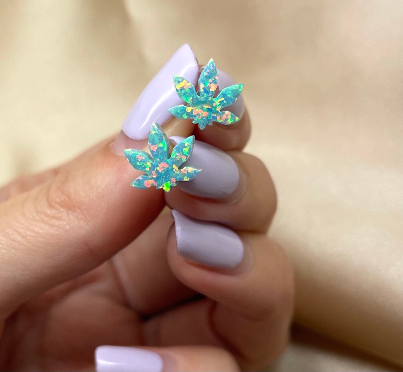 Marijuana Leaf Earrings - Green Opal