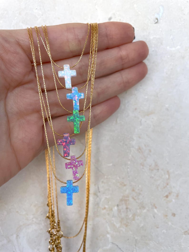 Opal Cross Necklace – Dainty Gold or Silver Faith Jewelry - OpaLandJewelry