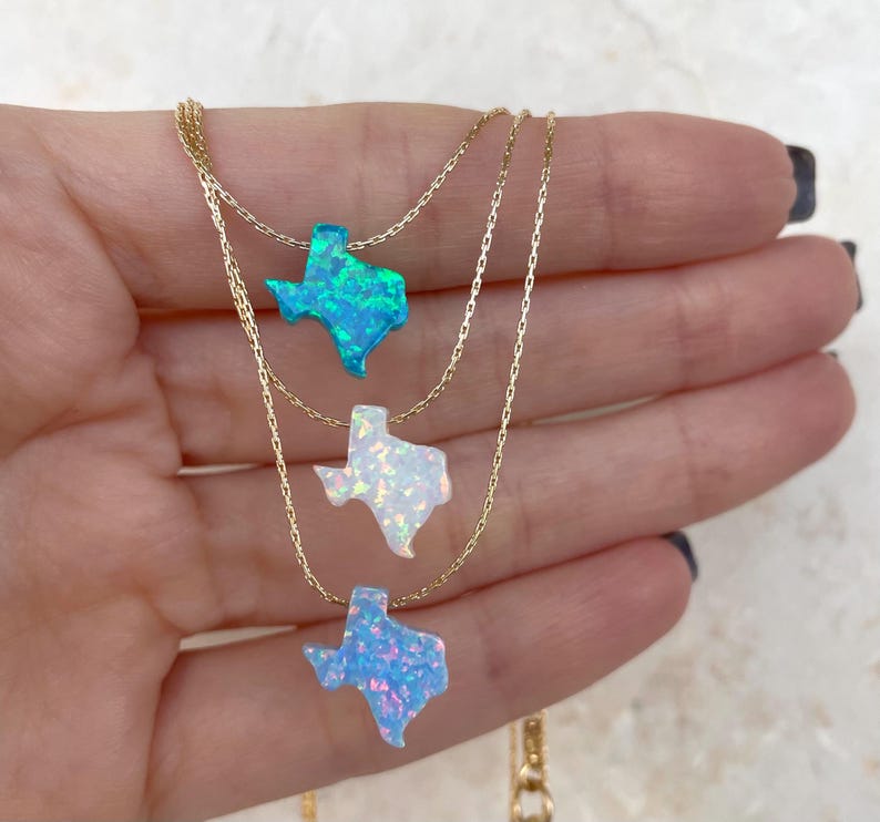 Texas Opal Necklace – Dainty State Jewelry in Gold or Silver