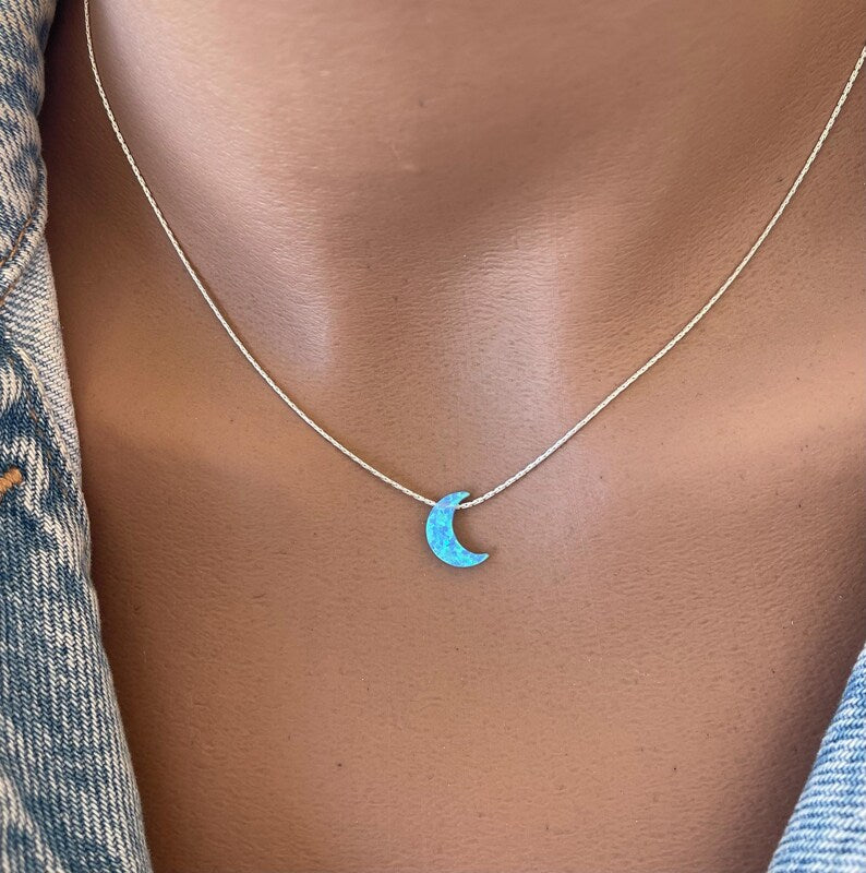 Opal Moon Pendant Necklace – Celestial Beauty - OpaLandJewelry